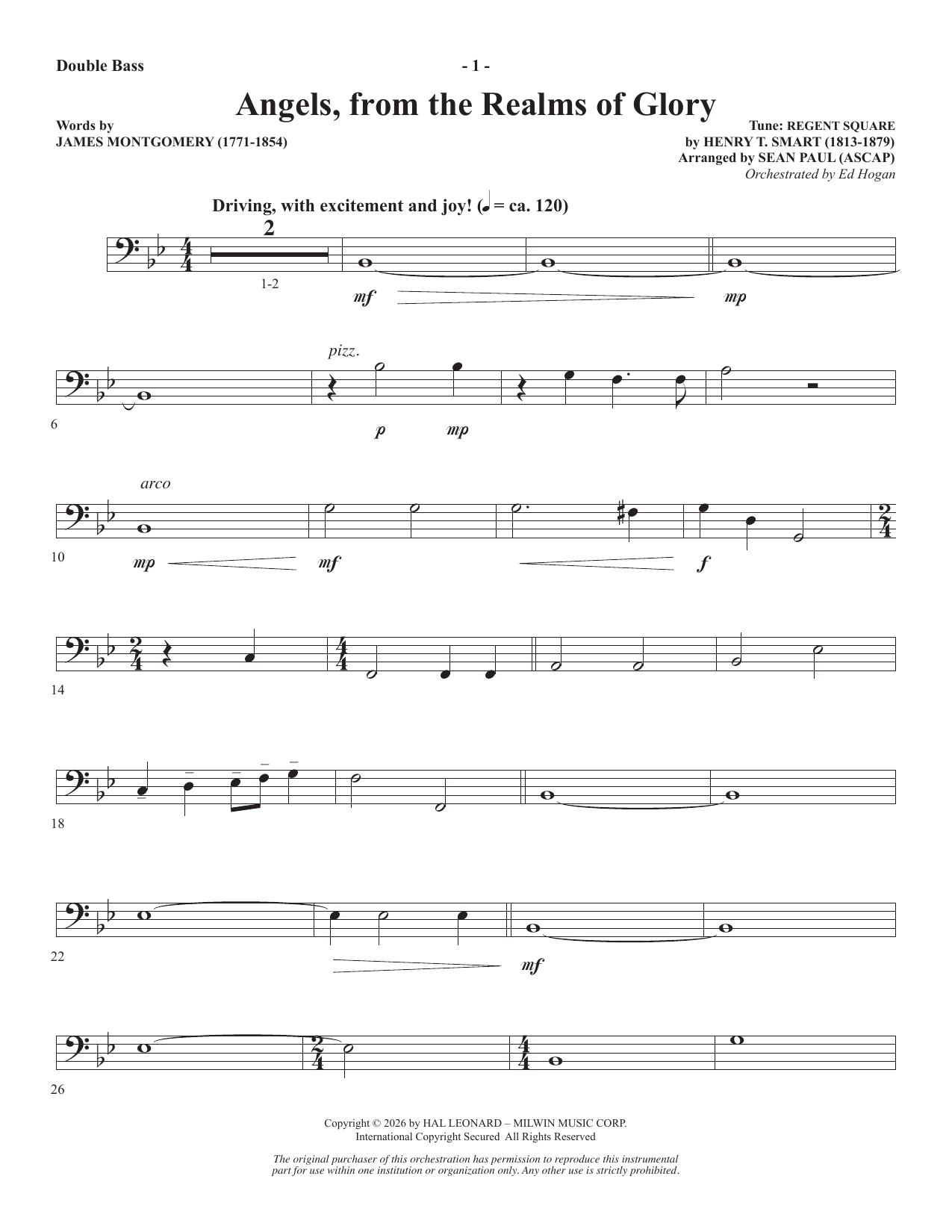 Angels From The Realms Of Glory - Double Bass