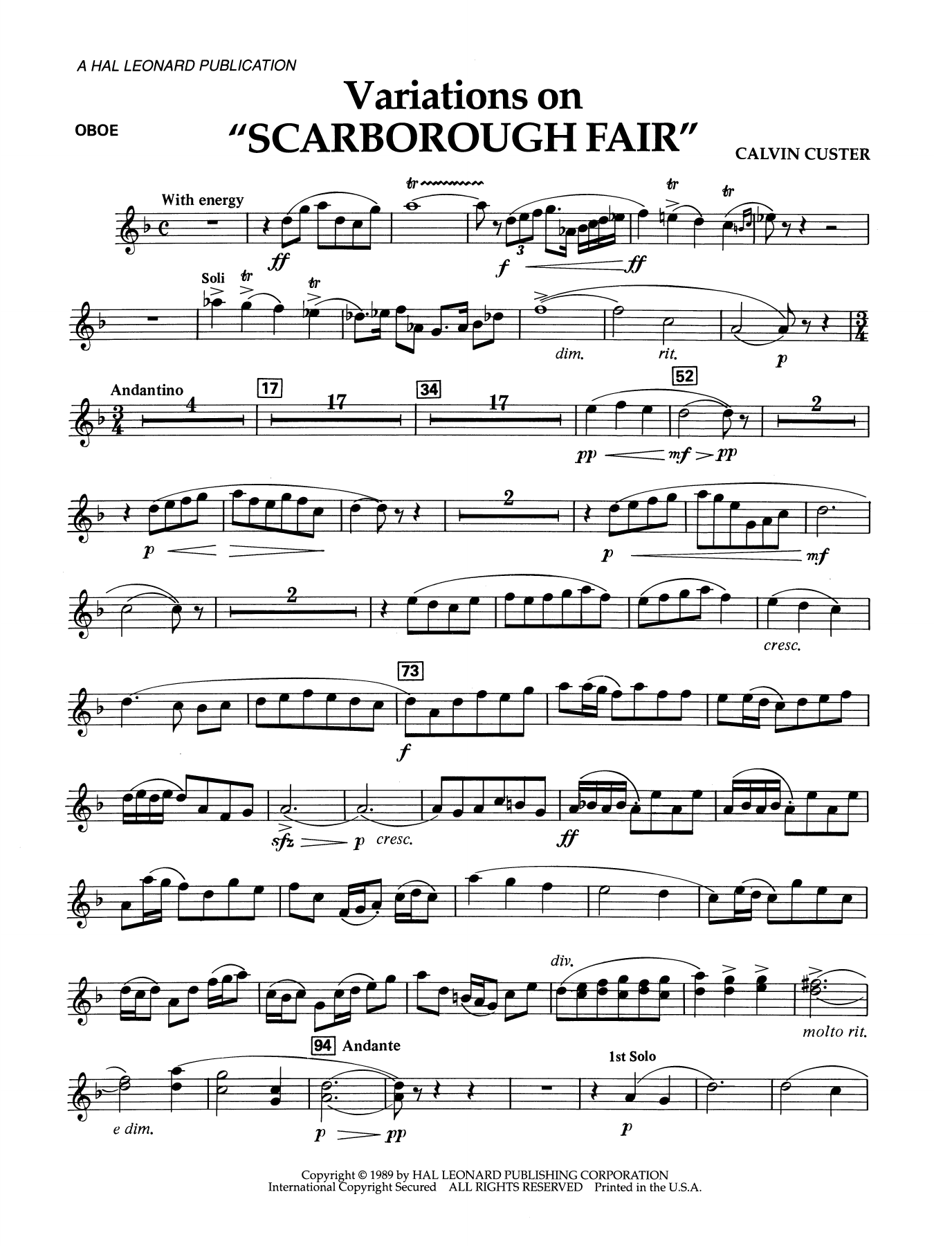 Variations On "Scarborough Fair" - Oboe