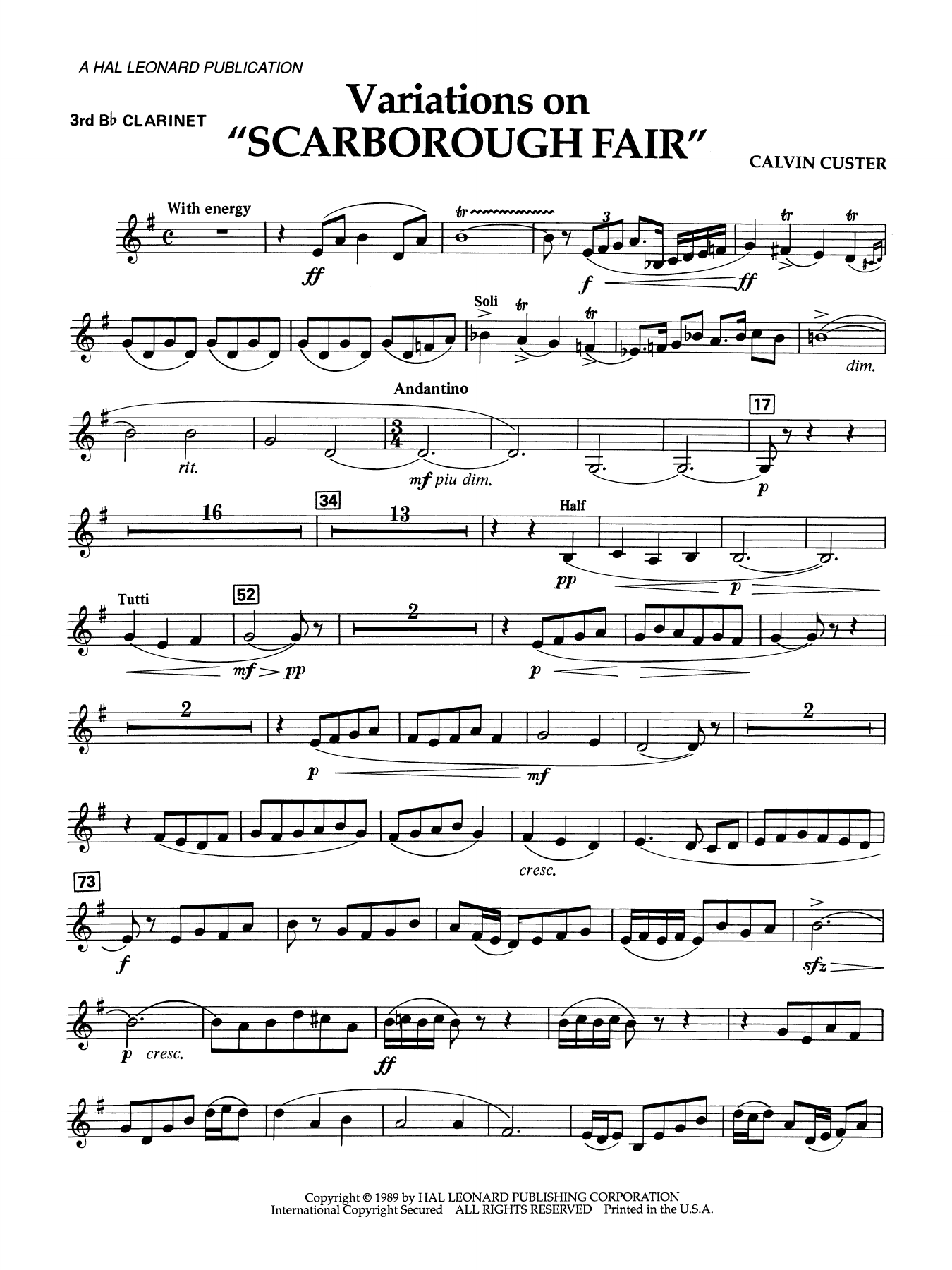 Variations On "Scarborough Fair" - 2nd Bb Clarinet