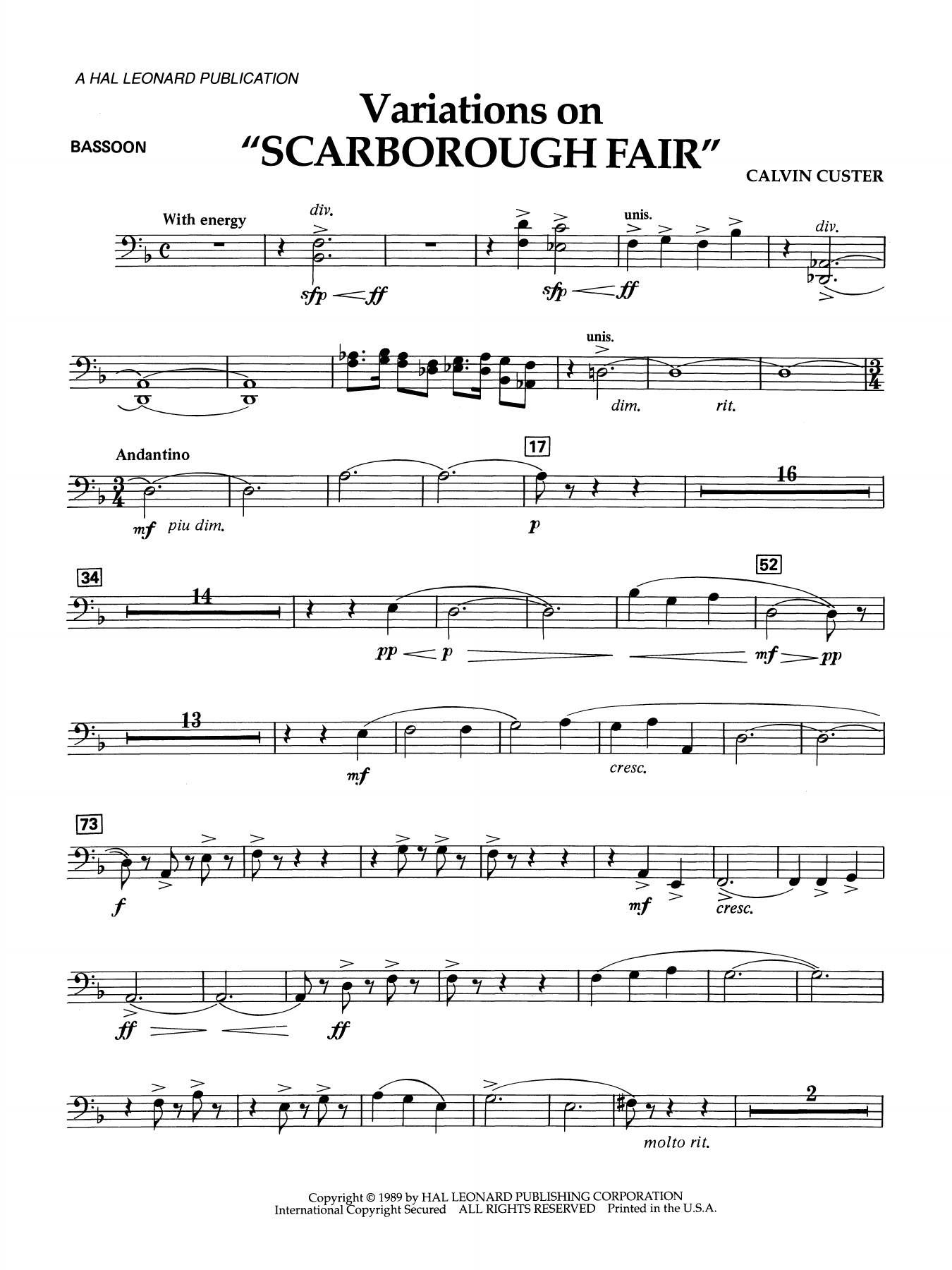 Variations On "Scarborough Fair" - Bb Bass Clarinet