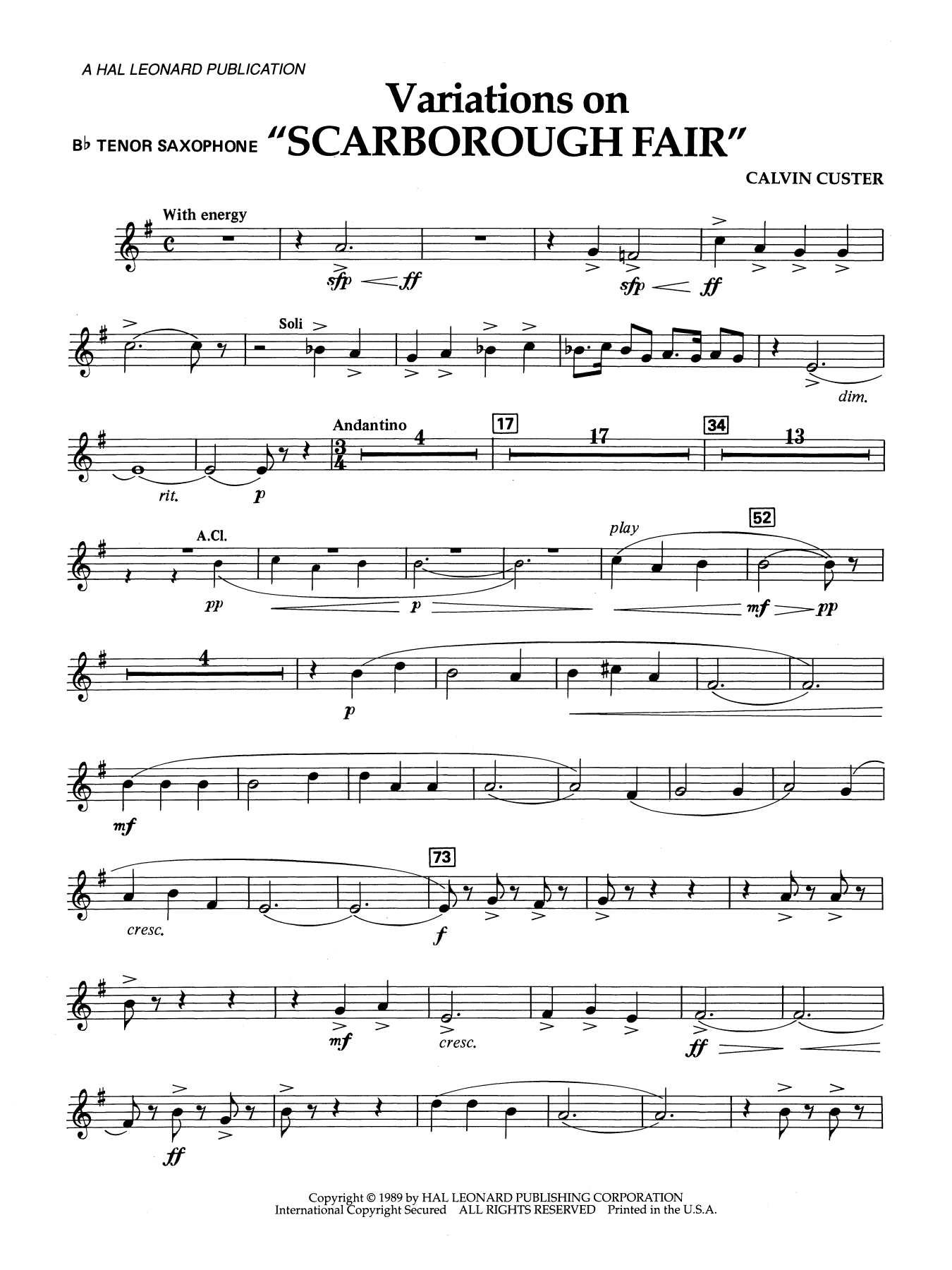 Variations On "Scarborough Fair" - Bb Tenor Sax