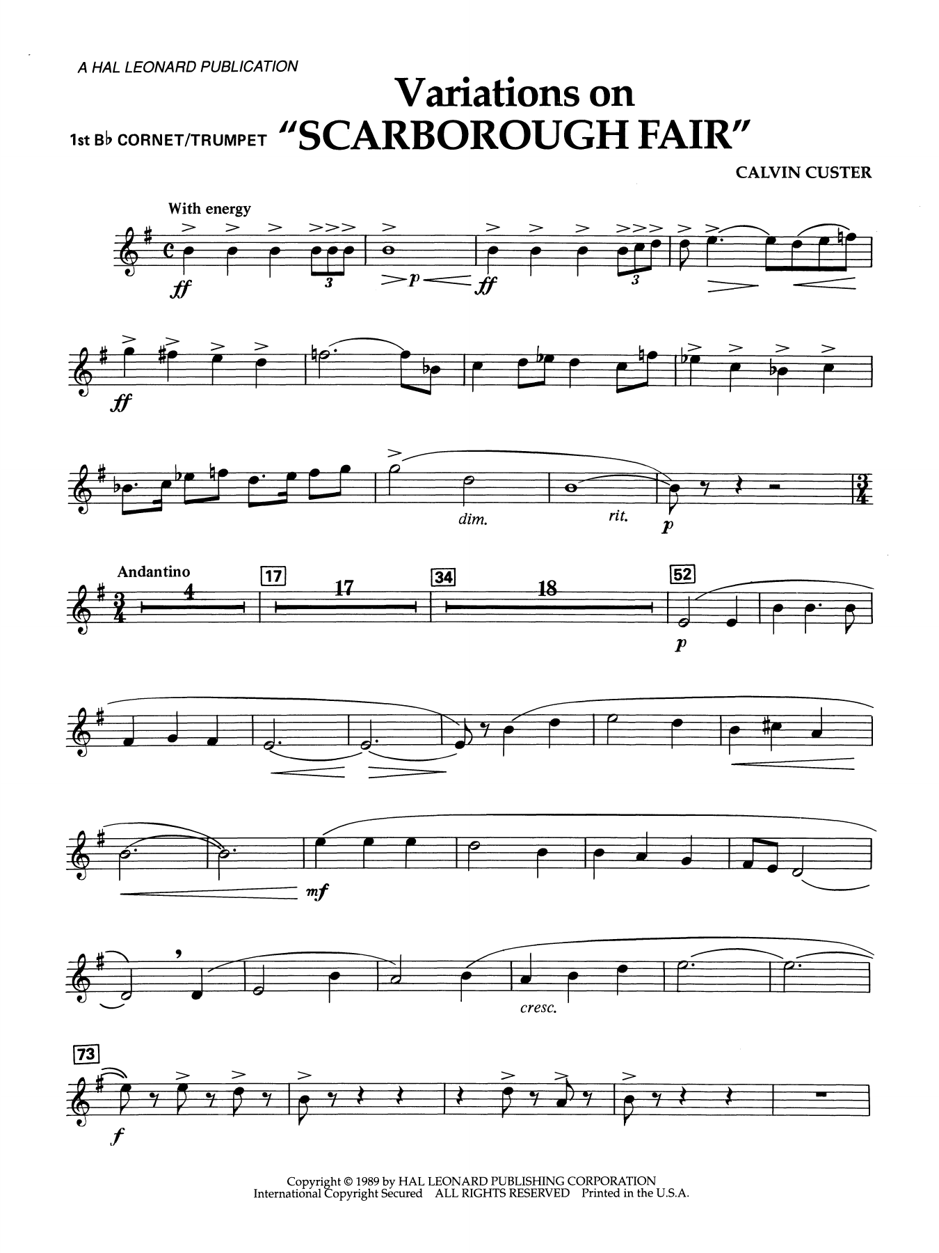 Variations On "Scarborough Fair" - 1st Bb Cornet/Trumpet