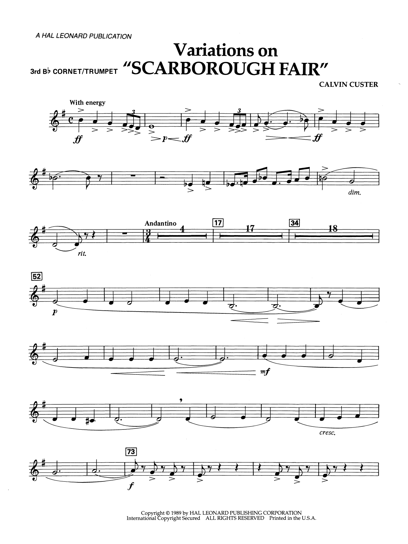 Variations On "Scarborough Fair" - 3rd Bb Cornet/Trumpet