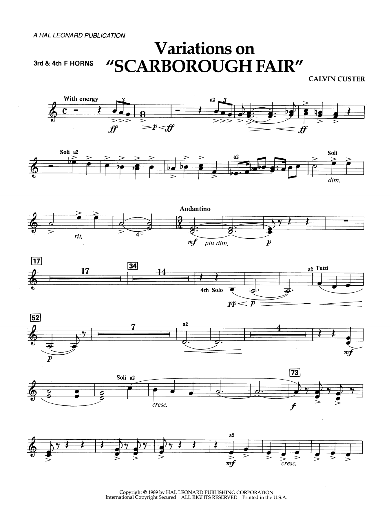 Variations On "Scarborough Fair" - 3rd & 4th F Horn