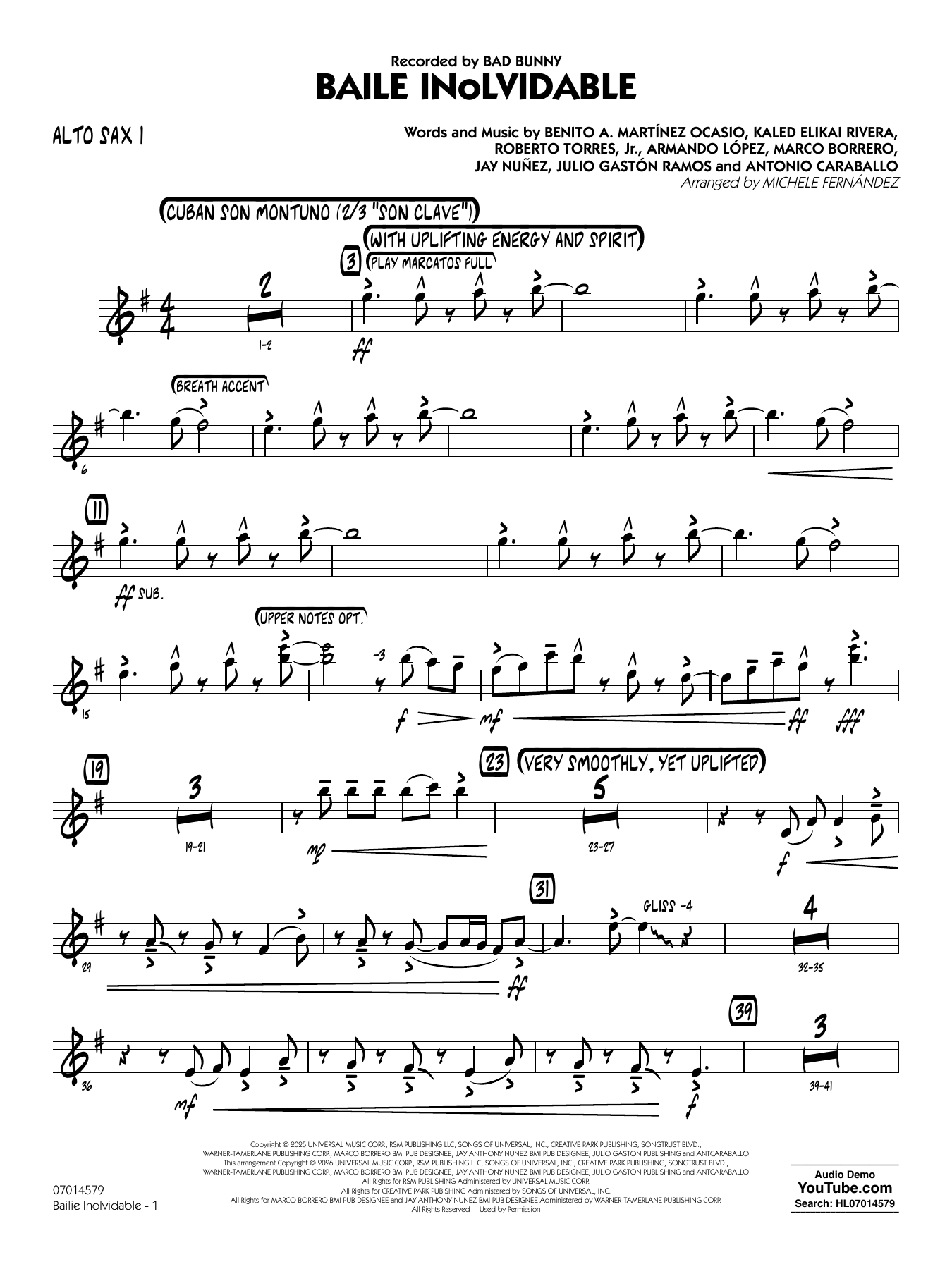 Baile Inolvidable (arr. Michele Fernández) - Alto Sax 1
