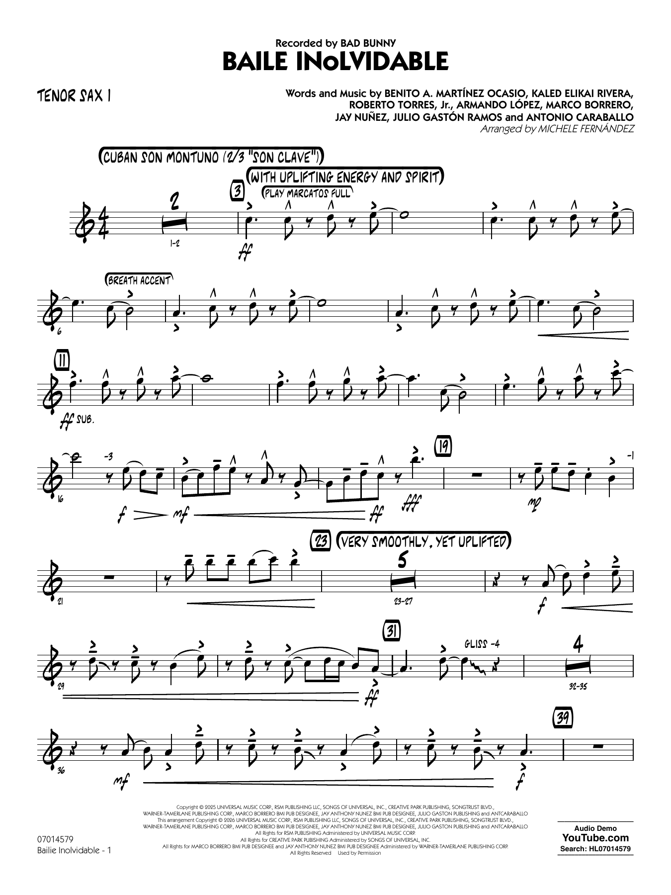 Baile Inolvidable (arr. Michele Fernández) - Tenor Sax 1