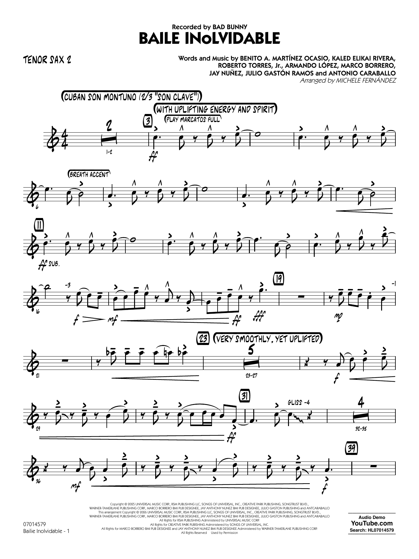 Baile Inolvidable (arr. Michele Fernández) - Tenor Sax 2