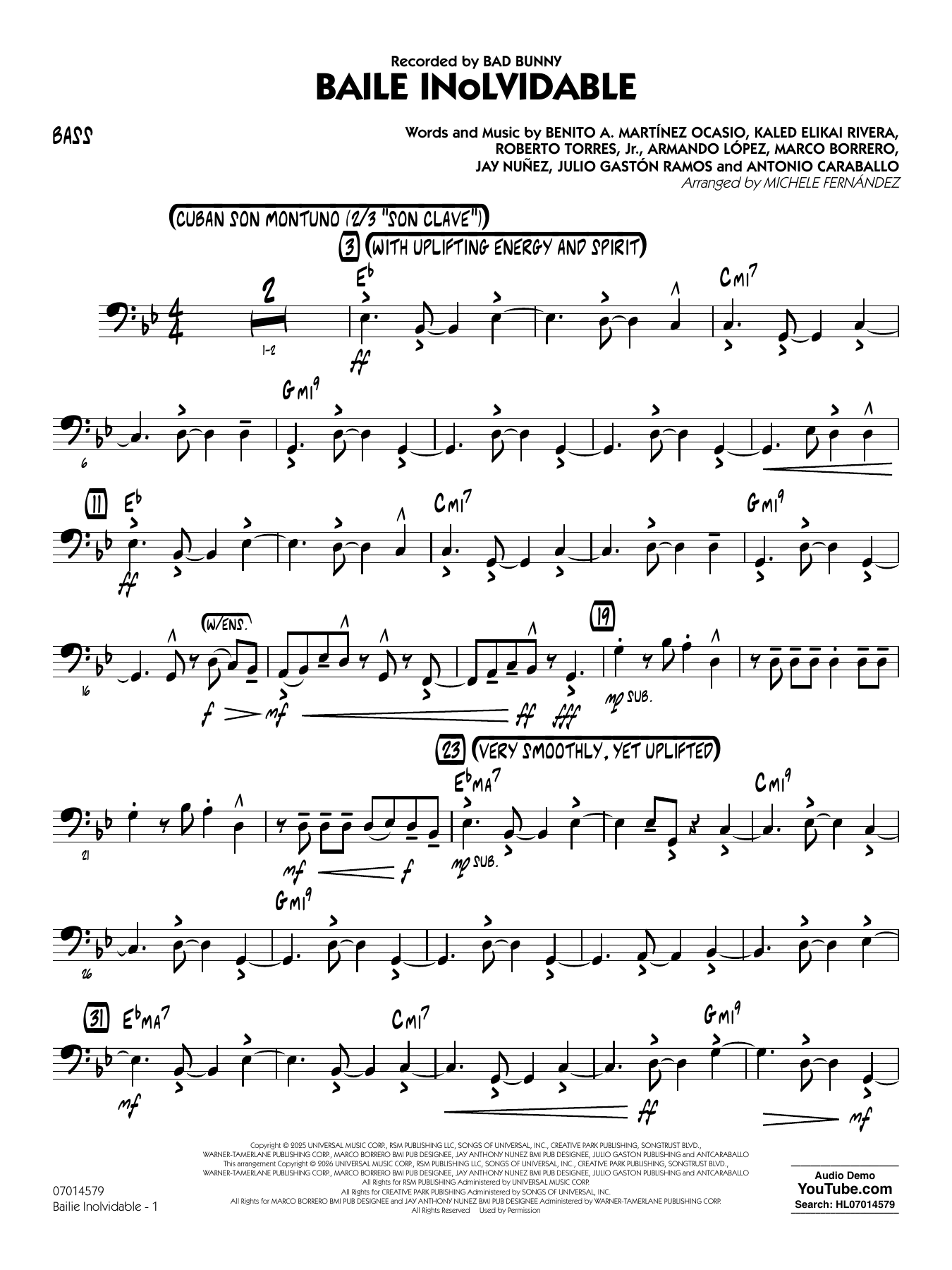 Baile Inolvidable (arr. Michele Fernández) - Bass