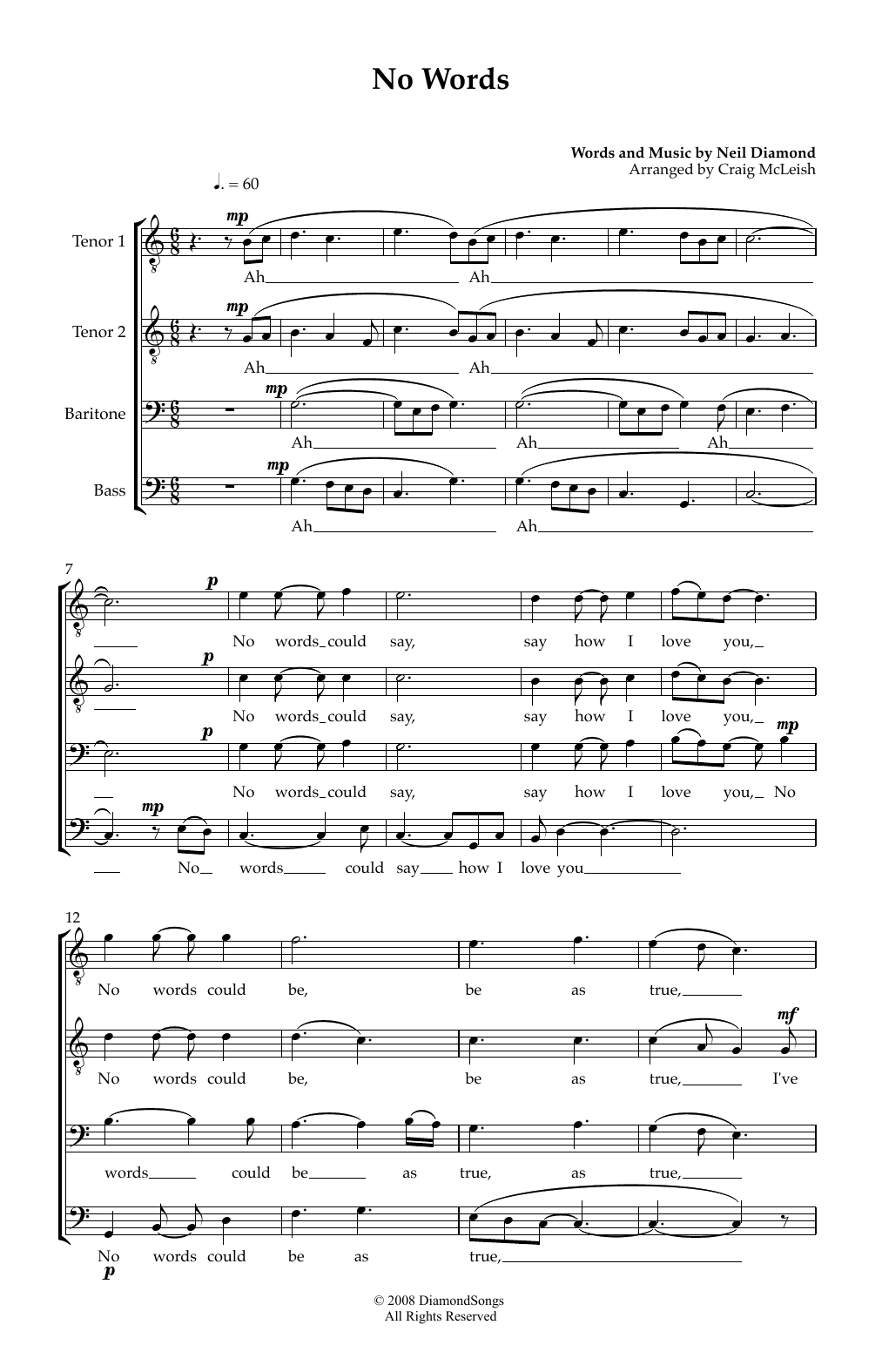 No Words (arr. Craig McLeish) – Neil Diamond – Notenvorschau