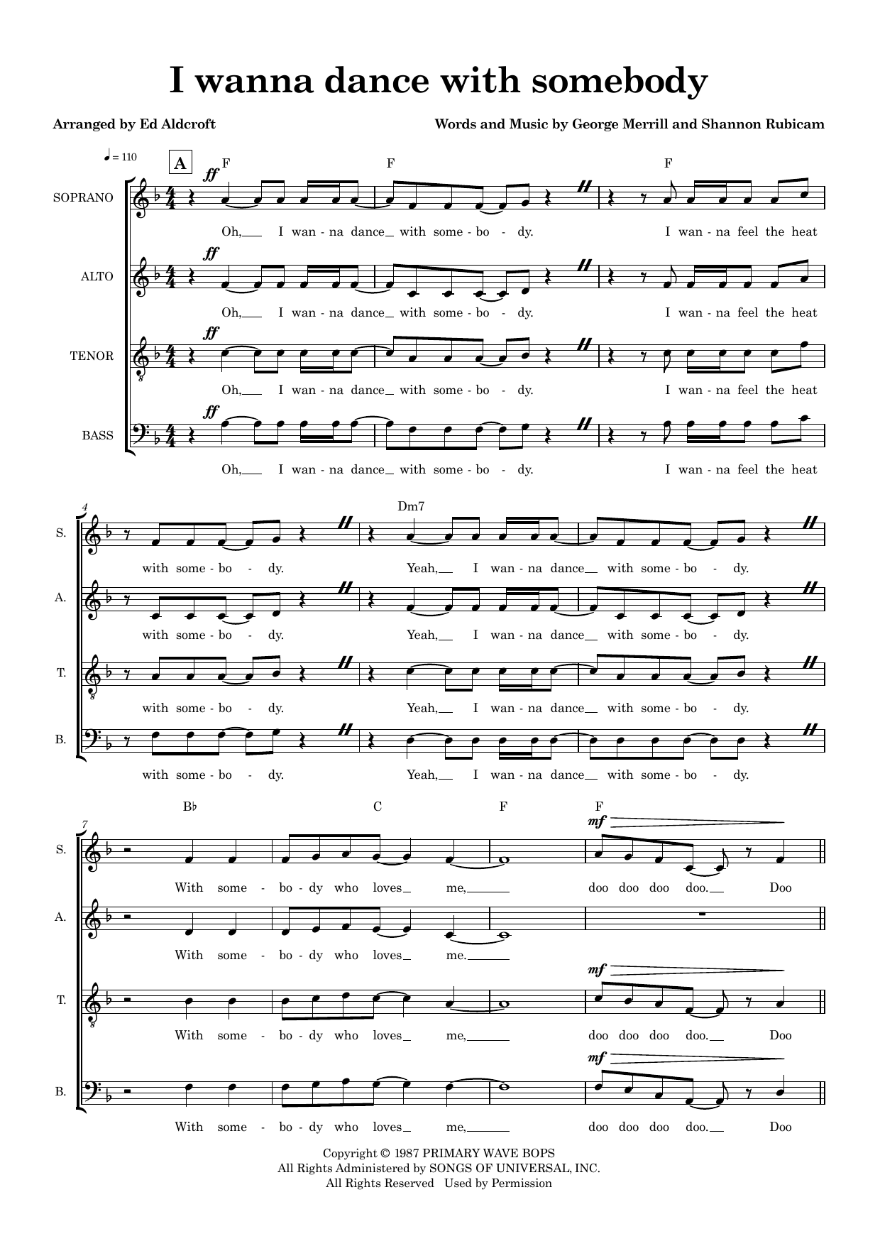 I Wanna Dance With Somebody (arr. Ed Aldcroft) – Shannon Rubicam, George Merrill – Notenvorschau