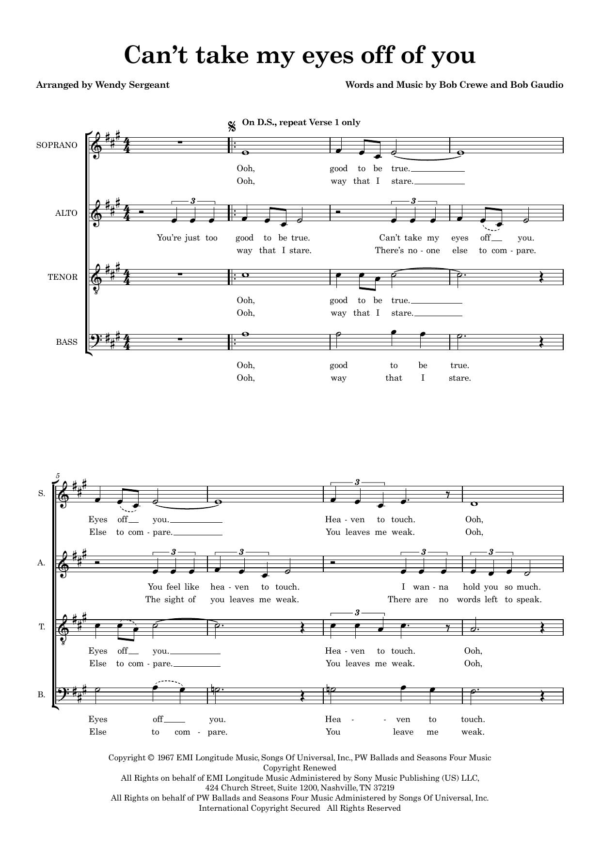 Can't Take My Eyes Off You (arr. Wendy Sergeant) – Bob Gaudio, Bob Crewe – Notenvorschau