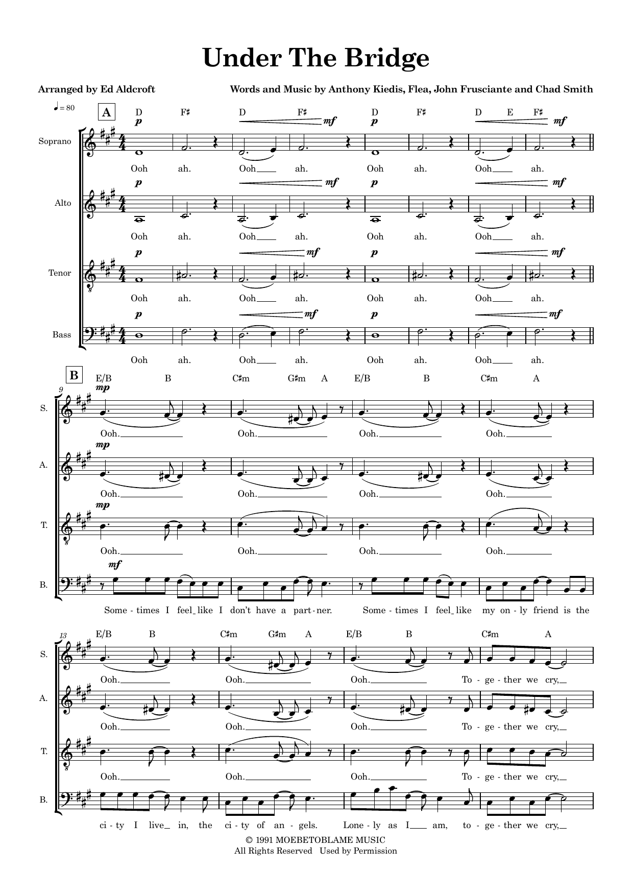 Under The Bridge (arr. Ed Aldcroft) – Chad Smith, Anthony Kiedis, John Frusciante, Flea – Notenvorschau