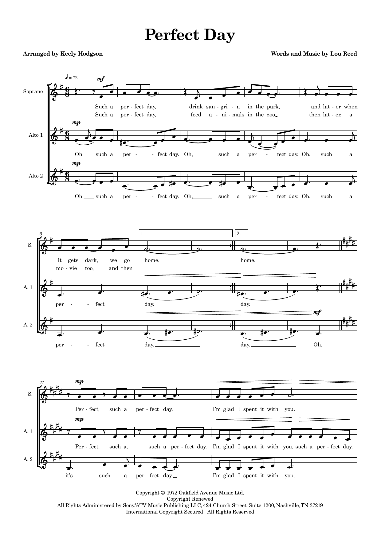 Perfect Day (arr. Keely Hodgson) – Lou Reed – Notenvorschau