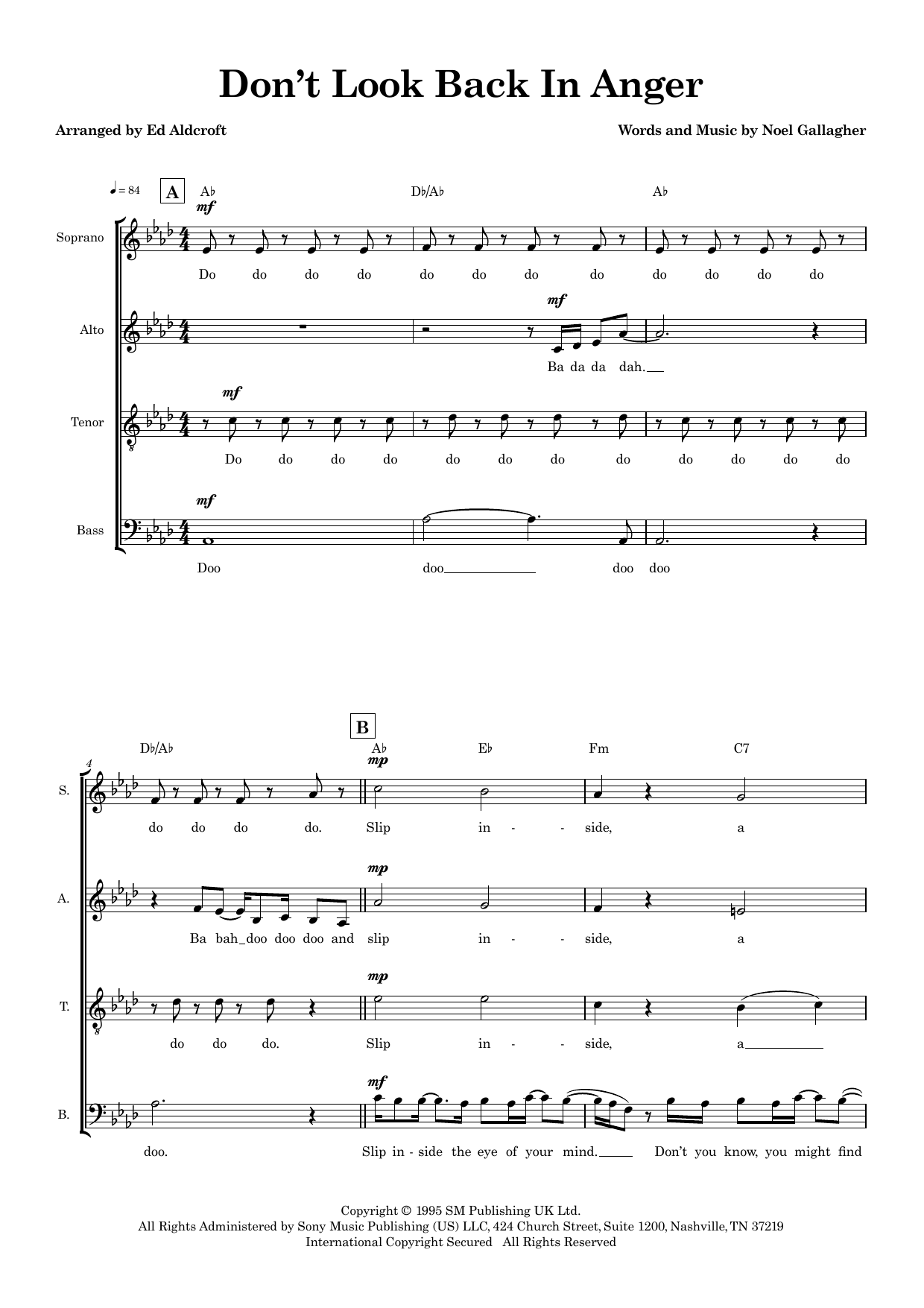 Don't Look Back In Anger (arr. Ed Aldcroft) – Noel Gallagher – Notenvorschau