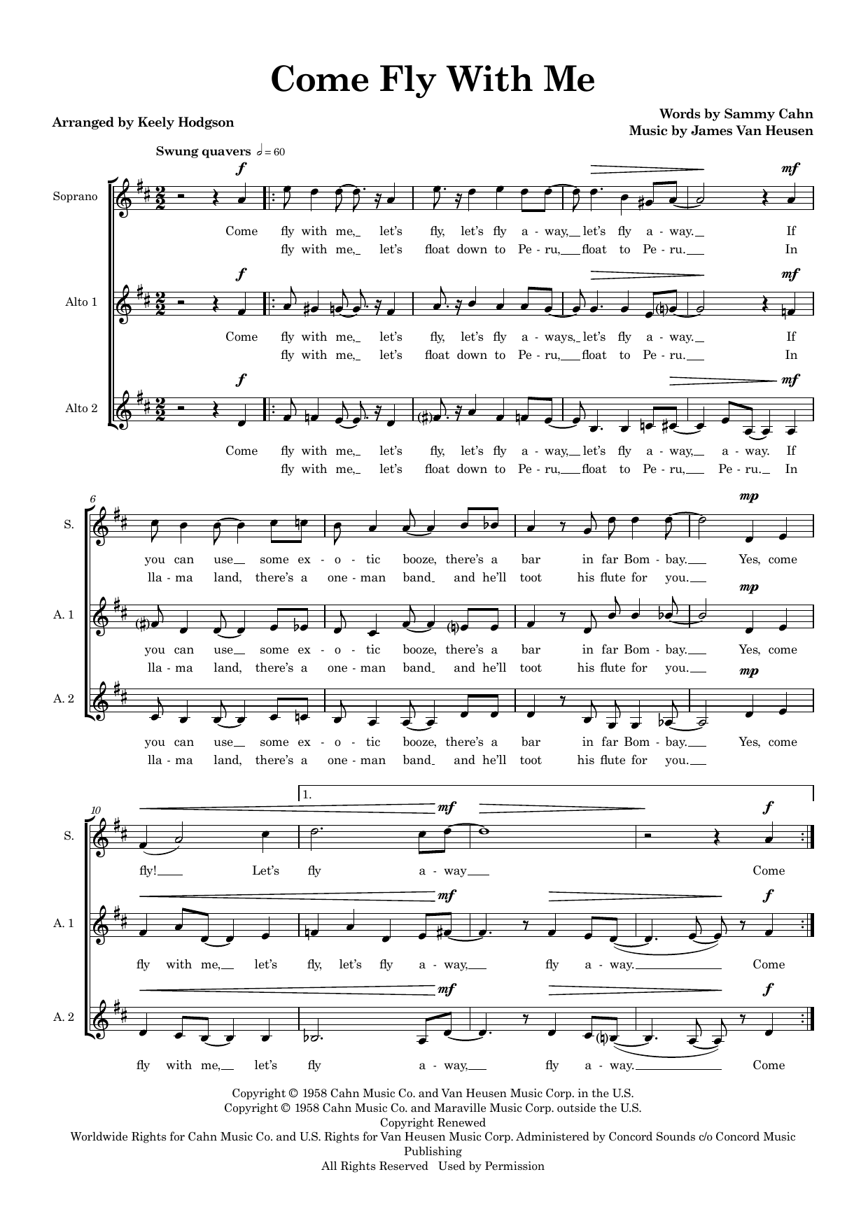Come Fly With Me (arr. Keely Hodgson) – James Van Heusen, Sammy Cahn – Notenvorschau
