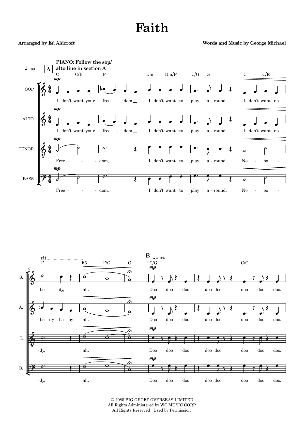 Faith (arr. Ed Aldcroft) – George Michael – Notenvorschau