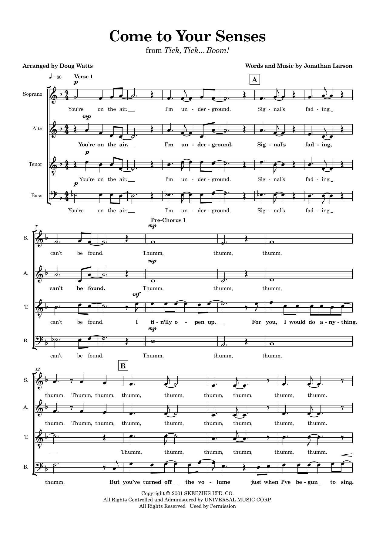 Come To Your Senses (arr. Doug Watts) – Jonathan Larson – Notenvorschau