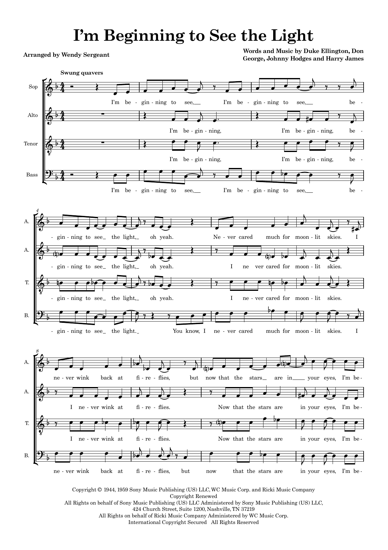 I'm Beginning To See The Light (arr. Wendy Sergeant) – Duke Ellington, Johnny Hodges, Harry James, Don George – Notenvorschau