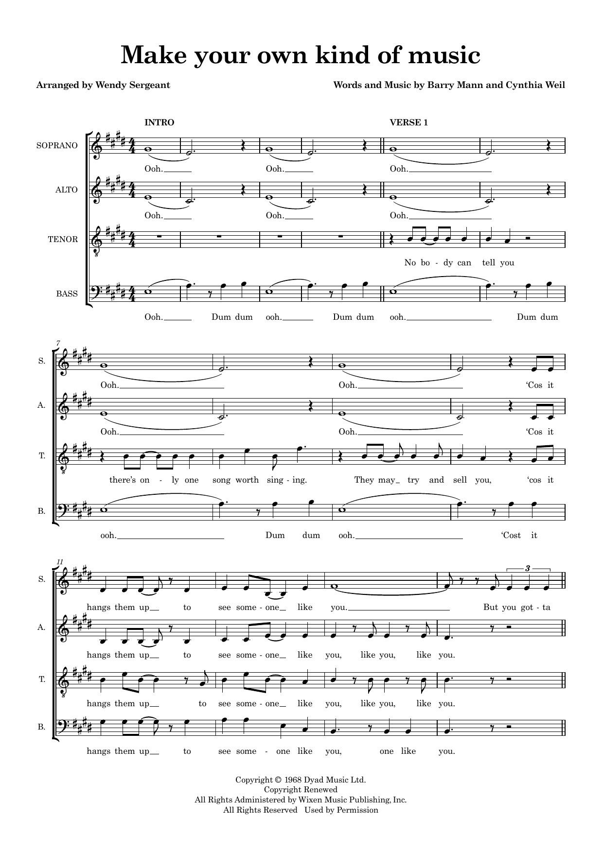 Make Your Own Kind Of Music (arr. Wendy Sergeant) – Barry Mann, Cynthia Weil – Notenvorschau
