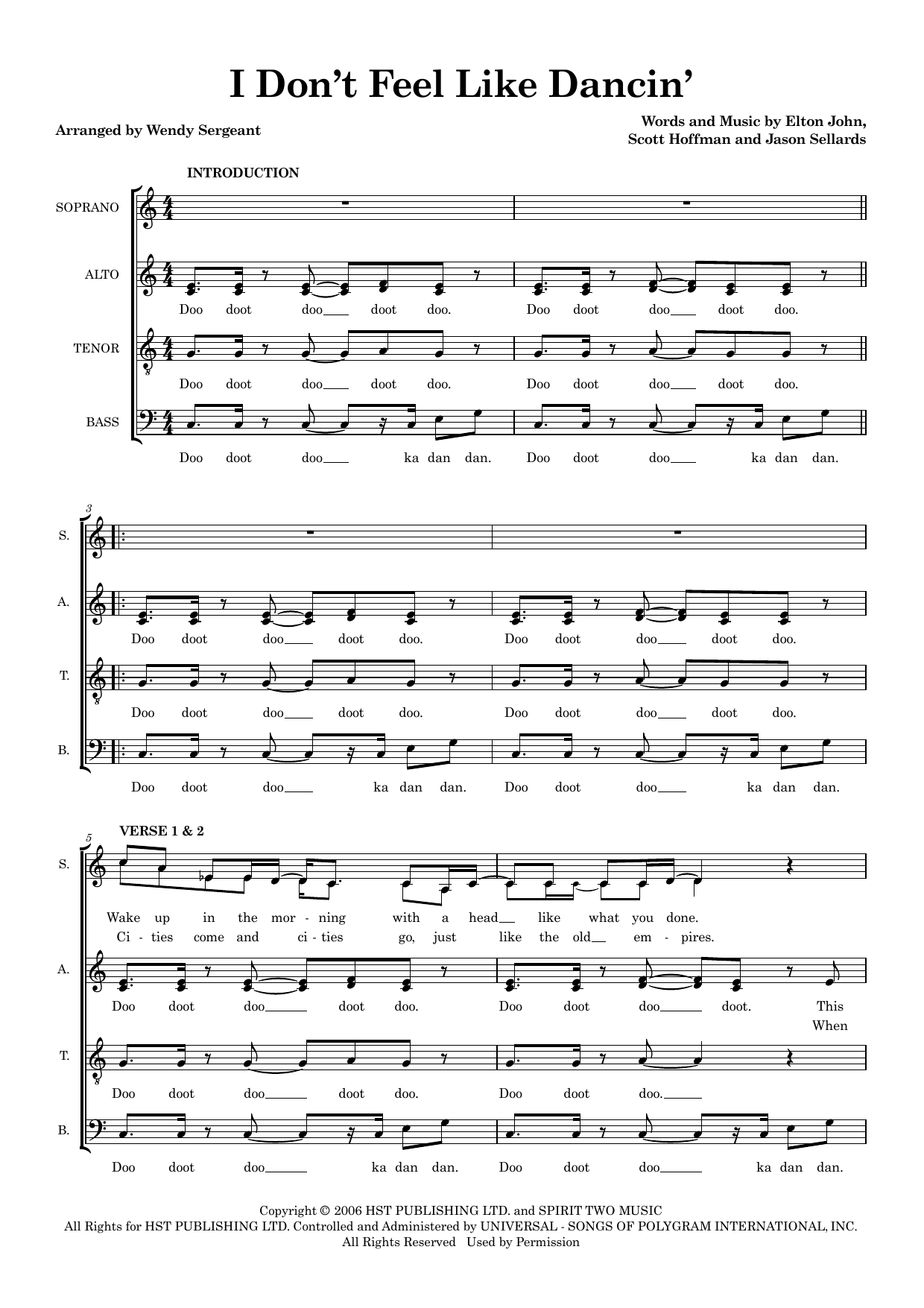 I Don't Feel Like Dancin' (arr. Wendy Sergeant) – Jason Sellards, Elton John, Scott Hoffman – Notenvorschau