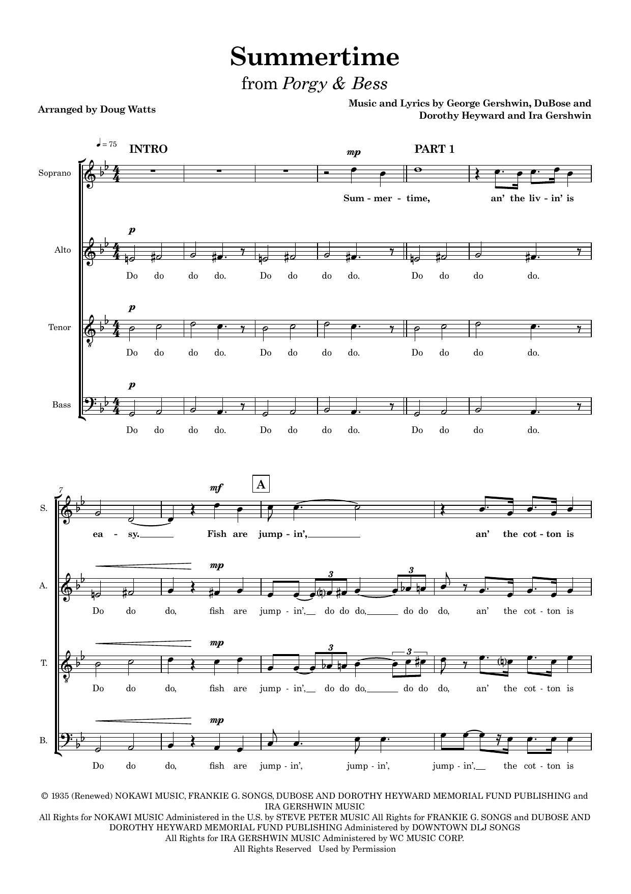 Summertime (arr. Doug Watts) – DuBose Heyward, Dorothy Heyward, Ira Gershwin, George Gershwin – Notenvorschau