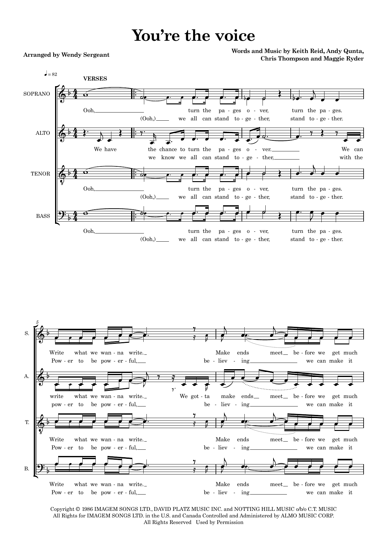 You're The Voice (arr. Wendy Sergeant) – Chris Thompson, Andy Qunta, Maggie Ryder, Keith Reid – Notenvorschau