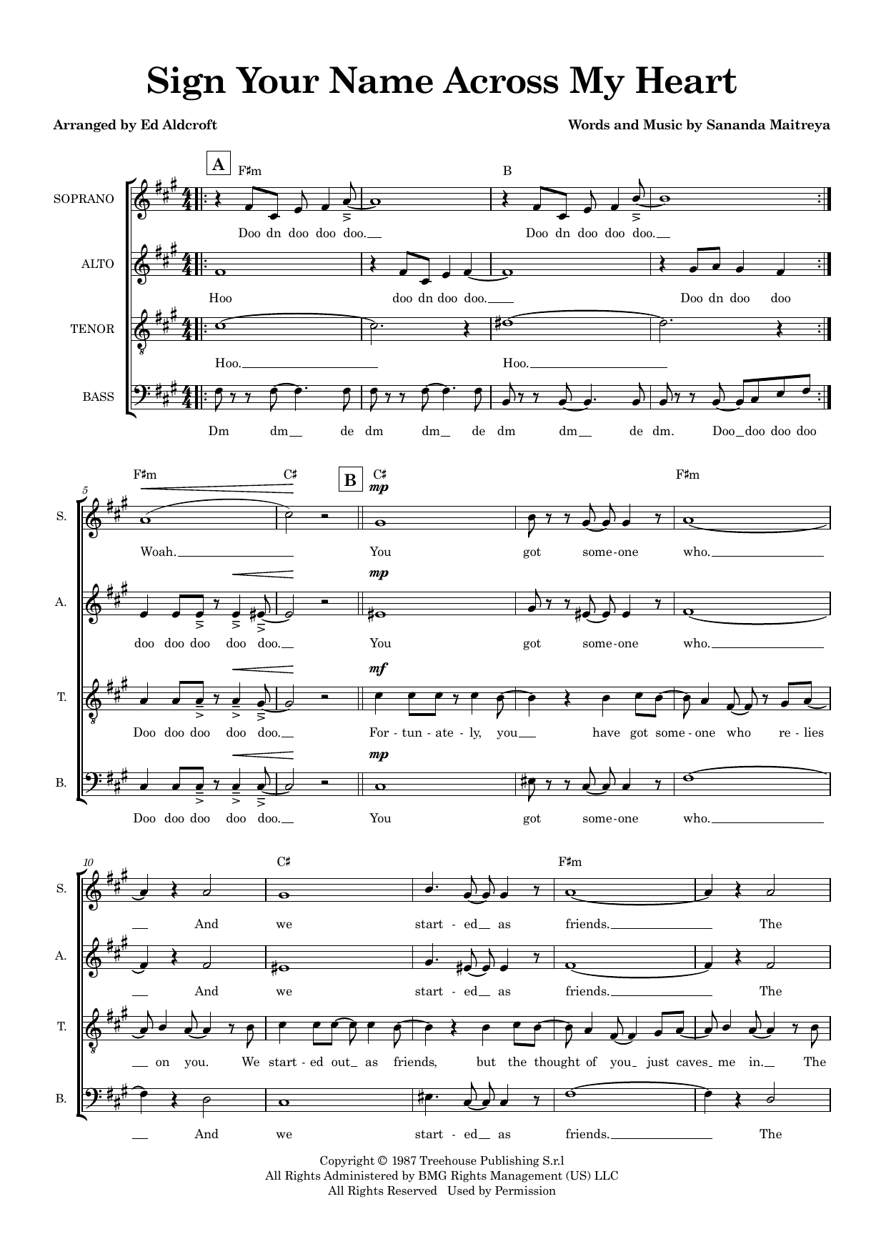 Sign Your Name Across My Heart (arr. Ed Aldcroft) – Sananda Maitreya – Notenvorschau