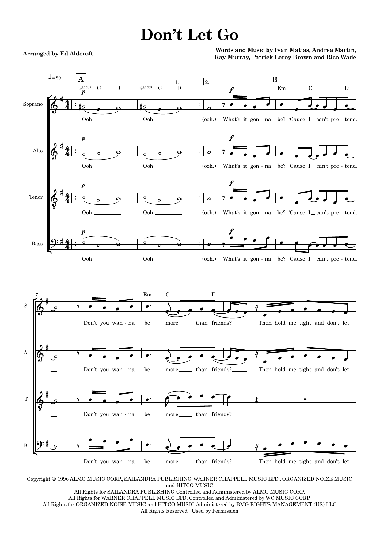 Don't Let Go (arr. Ed Aldcroft) – Andrea Martin, Ivan Matias, Raymon Murray, Rico Wade – Notenvorschau
