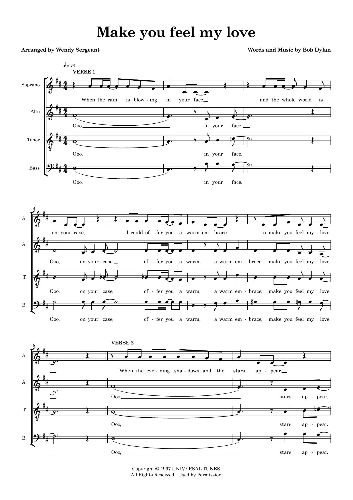 Make You Feel My Love (arr. Wendy Sergeant) – Bob Dylan – Notenvorschau