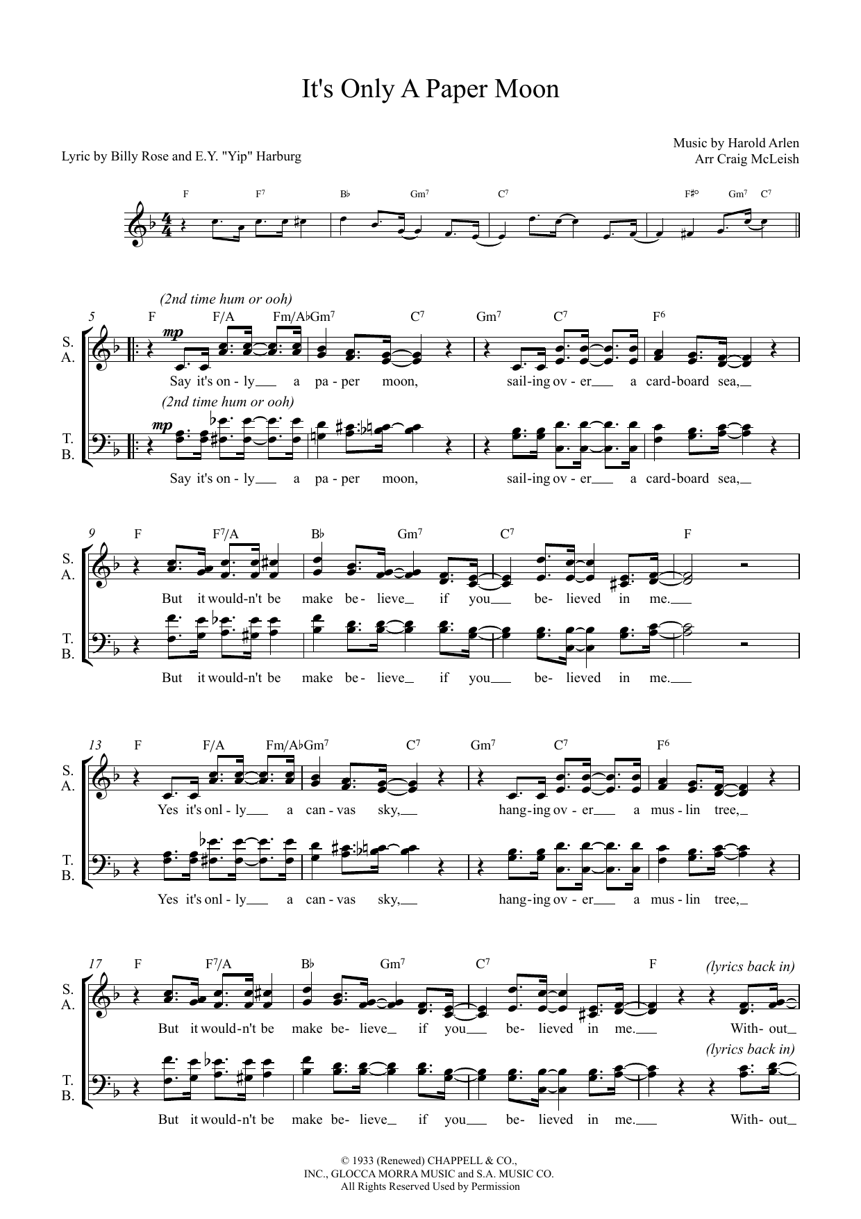 It's Only A Paper Moon (arr. Craig McLeish) – E.Y. "Yip" Harburg, Harold Arlen, Billy Rose – Notenvorschau