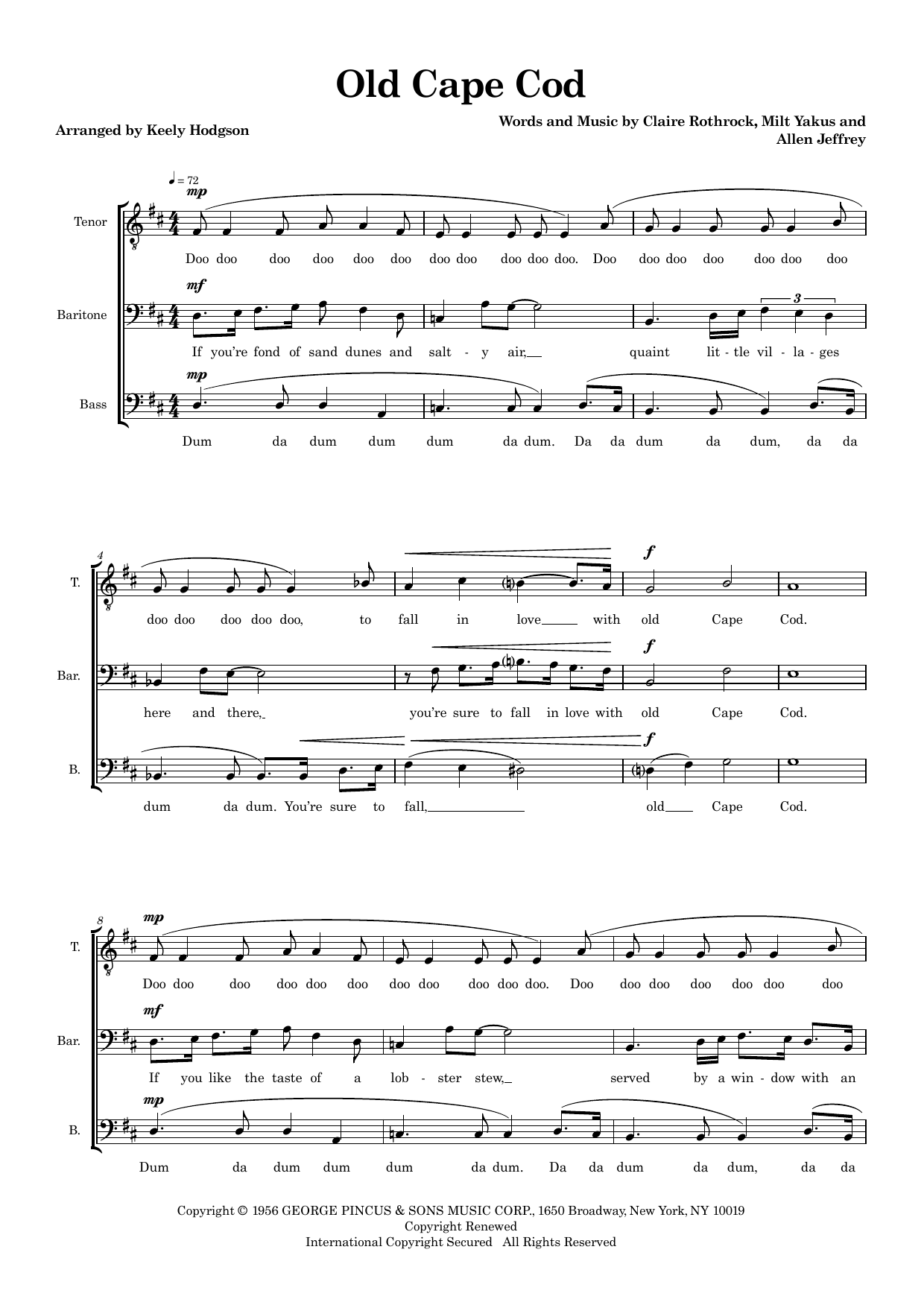 Old Cape Cod (arr. Keely Hodgson) – Claire Rothrock, Allen Jeffrey, Milt Yakus – Notenvorschau