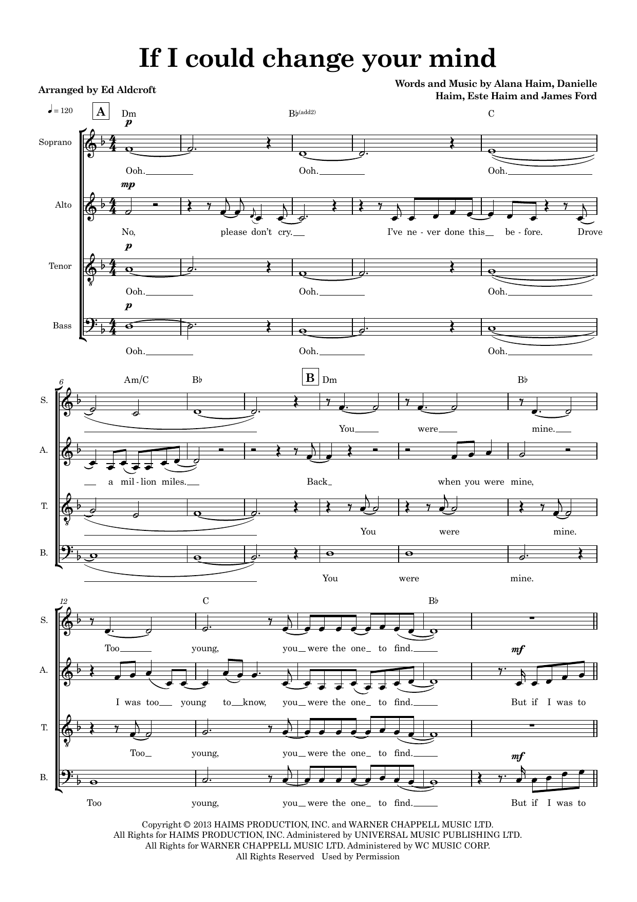 If I Could Change Your Mind (arr. Ed Aldcroft) – Danielle Haim, Alana Haim, James Ford – Notenvorschau