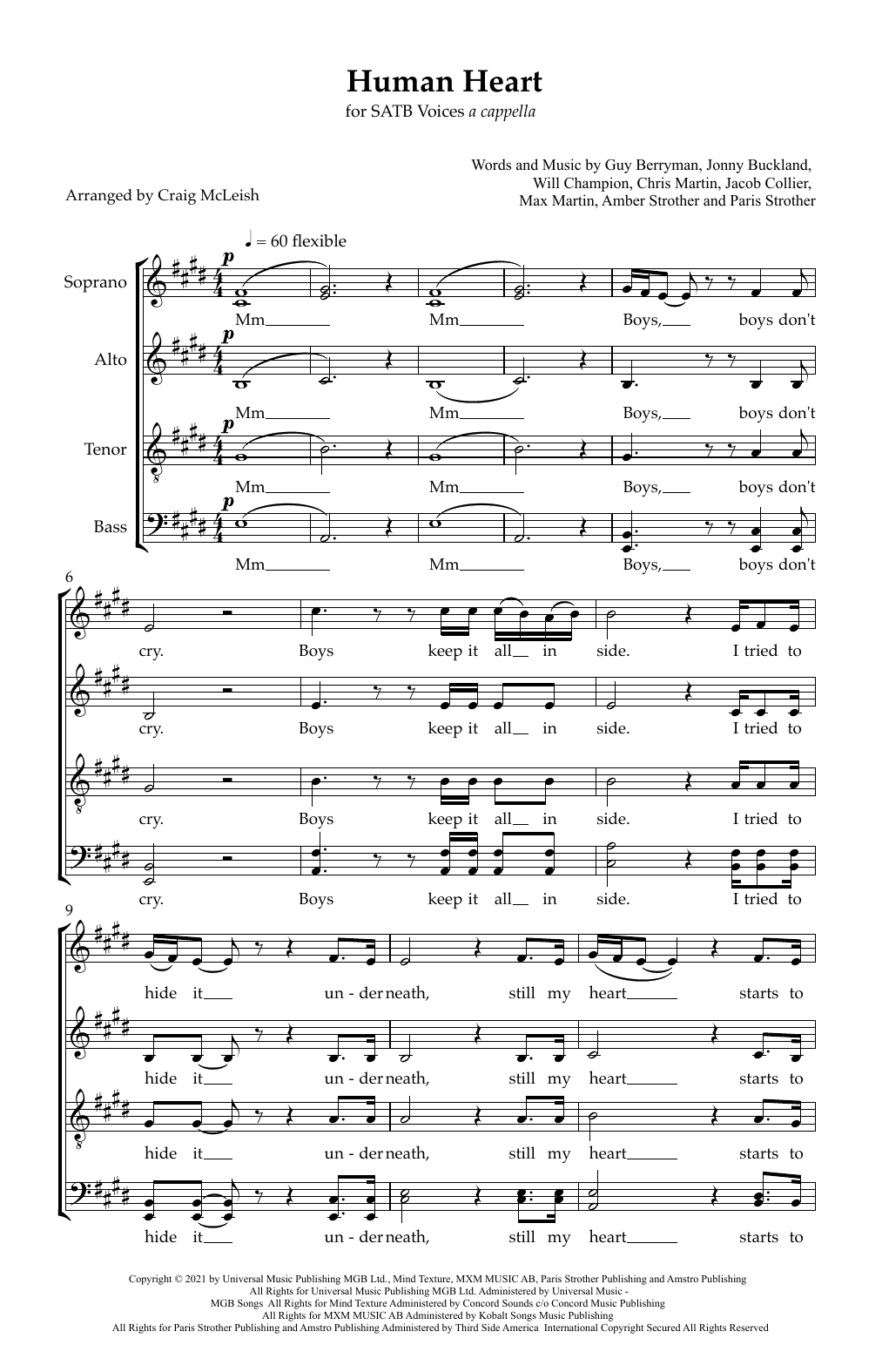 Human Heart (arr. Craig McLeish) – Paris Strother, Will Champion, Amber Strother, Jacob Collier, Max Martin, Chris Martin, Guy Berryman, Jonny Buckland – Notenvorschau