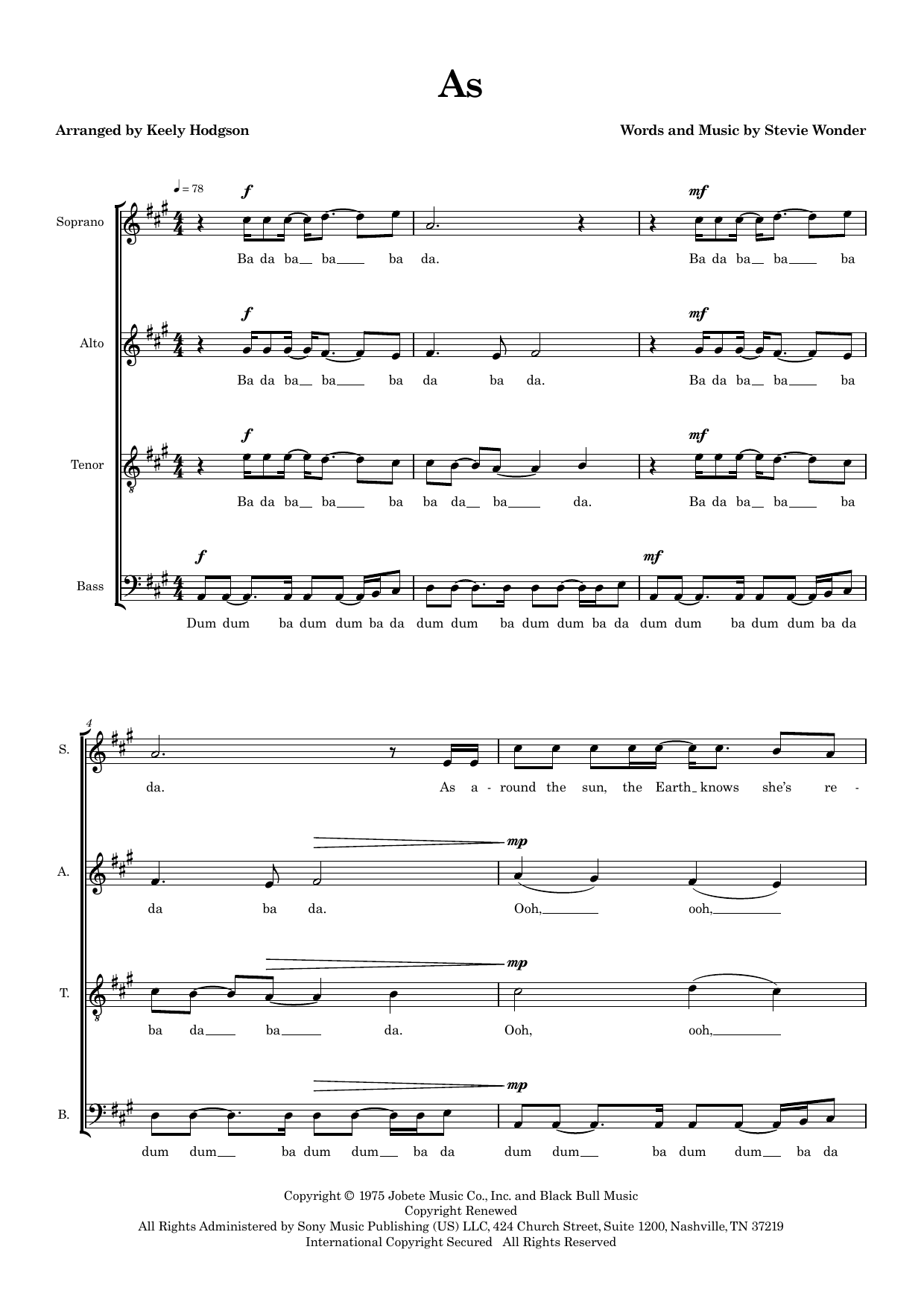As (arr. Keely Hodgson) – Stevie Wonder – Notenvorschau