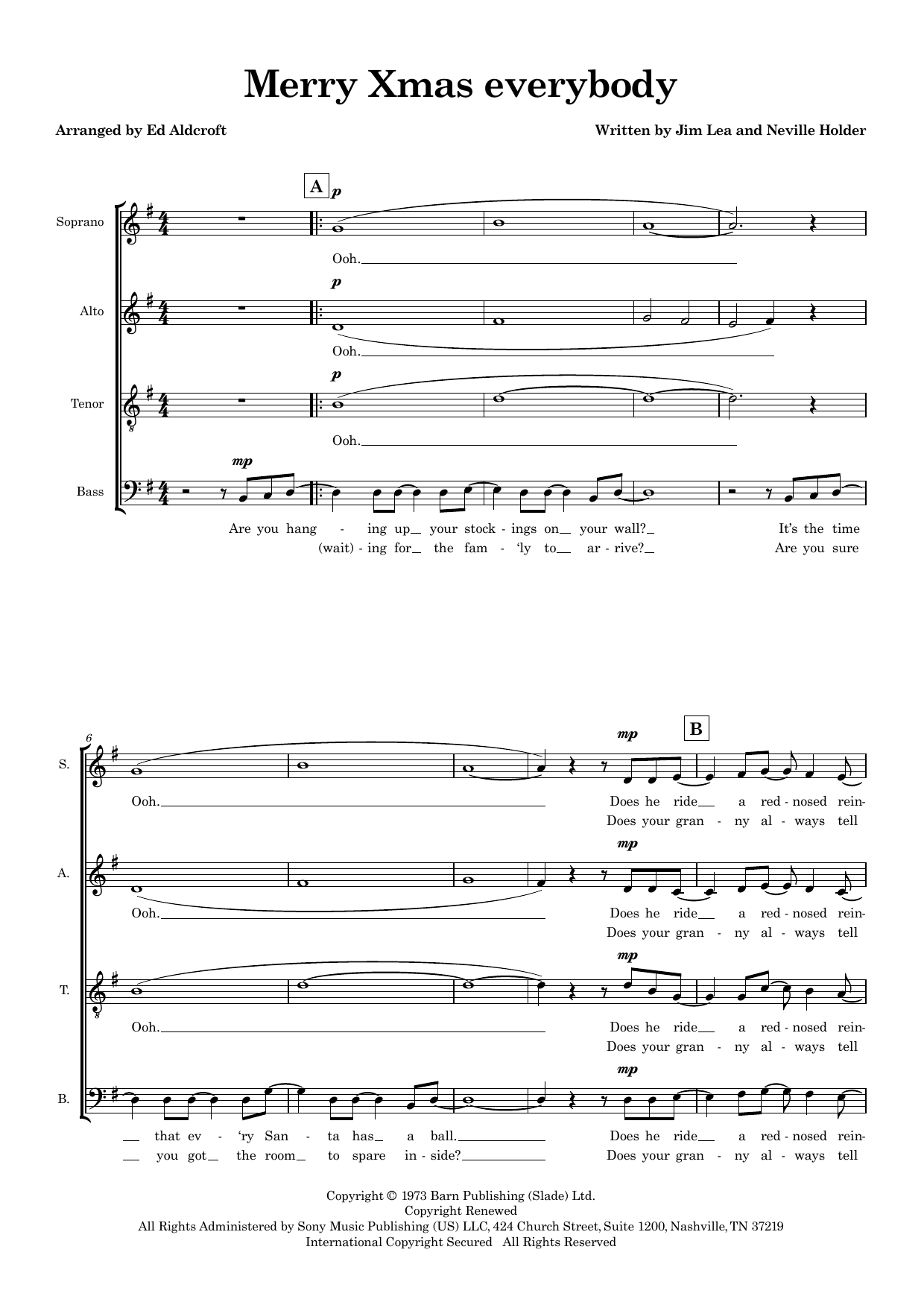 Merry Christmas Everybody (arr. Ed Aldcroft) – Neville Holder, Jim Lea – Notenvorschau
