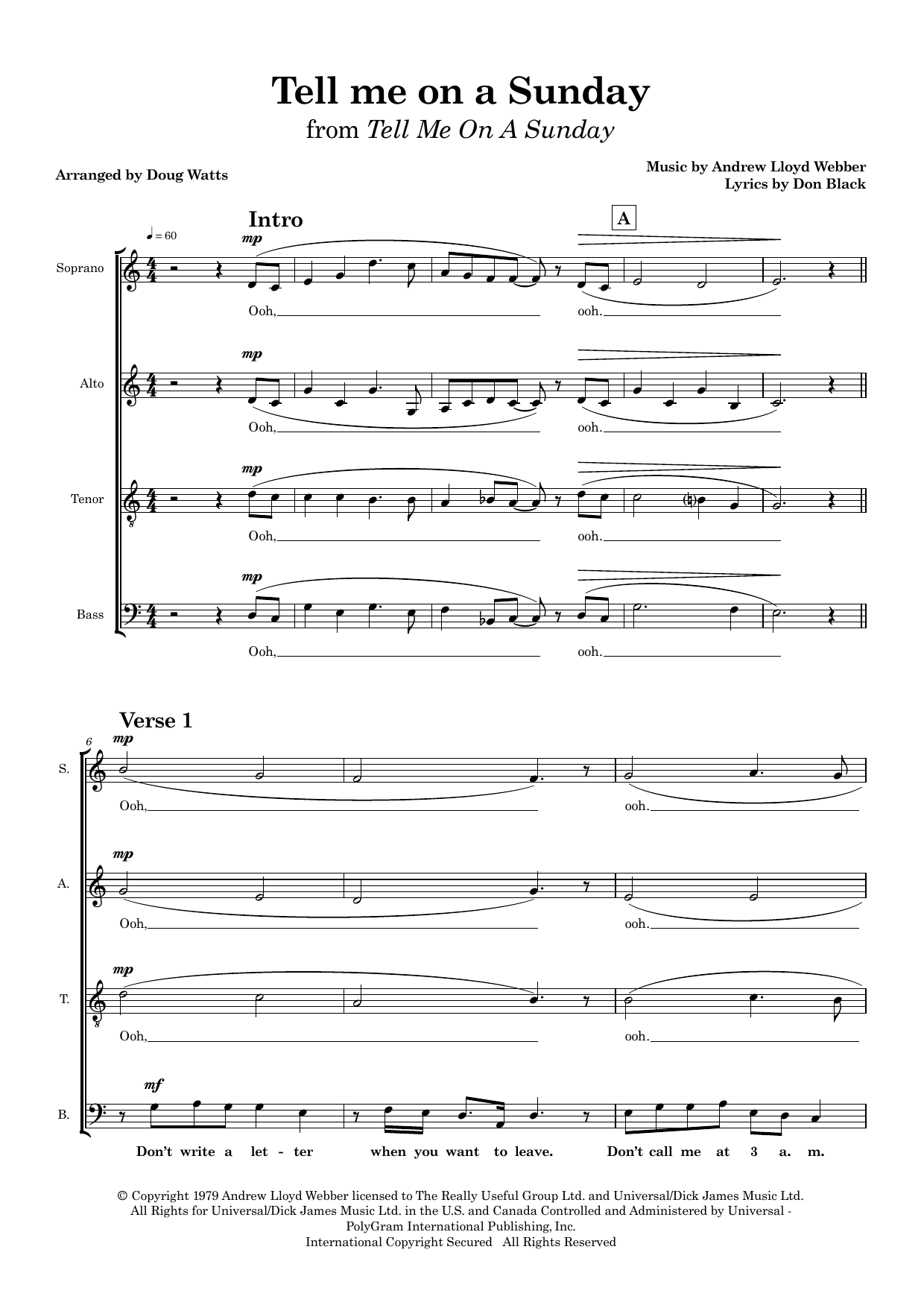 Tell Me On A Sunday (arr. Doug Watts) – Don Black, Andrew Lloyd Webber – Notenvorschau