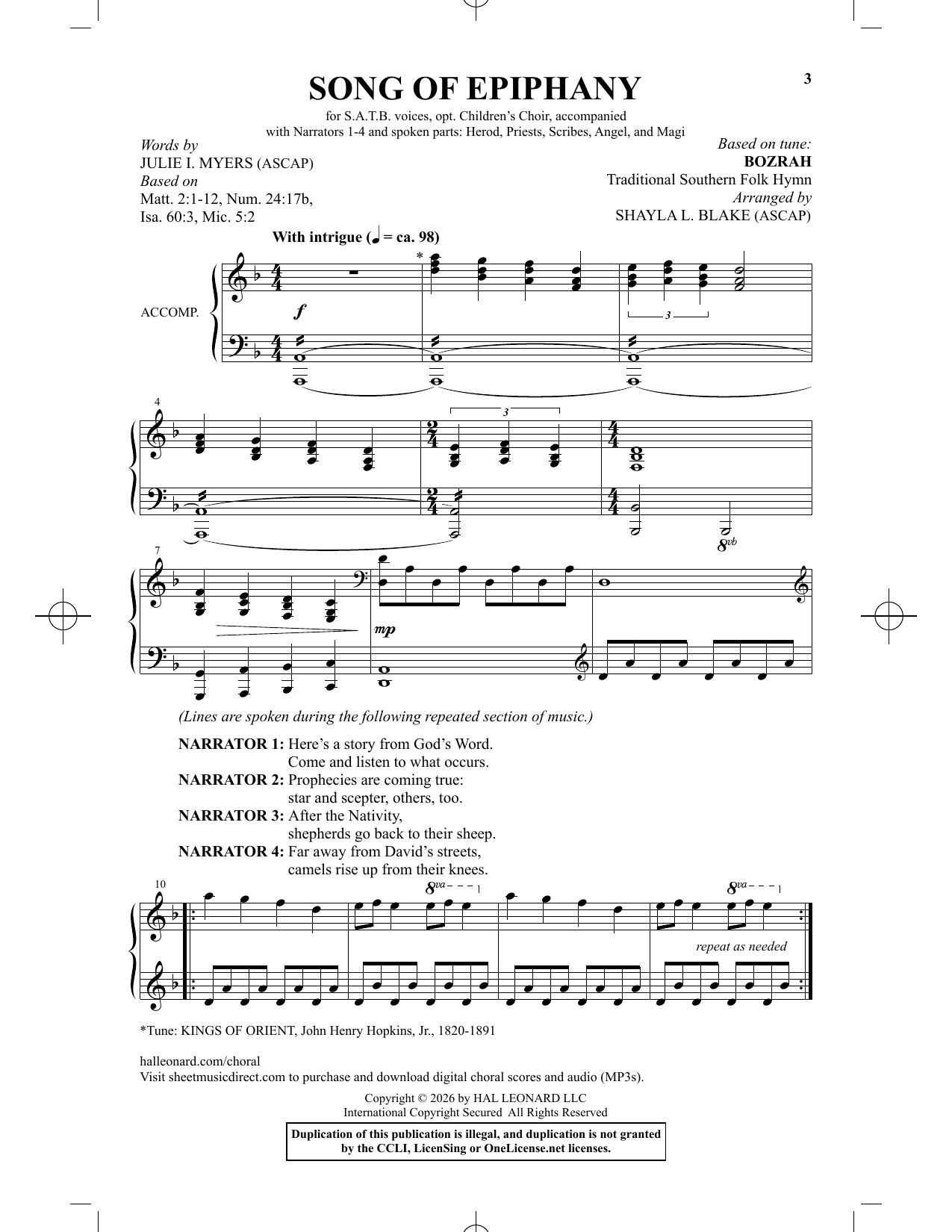 Song Of Epiphany – Traditional Southern Folk Song, Julie I. Myers – Notenvorschau