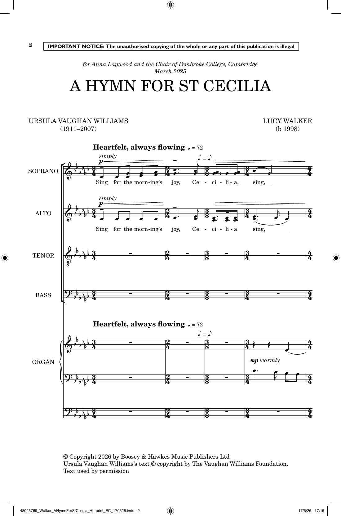 A Hymn For St. Cecilia: SATB Choral Octavo