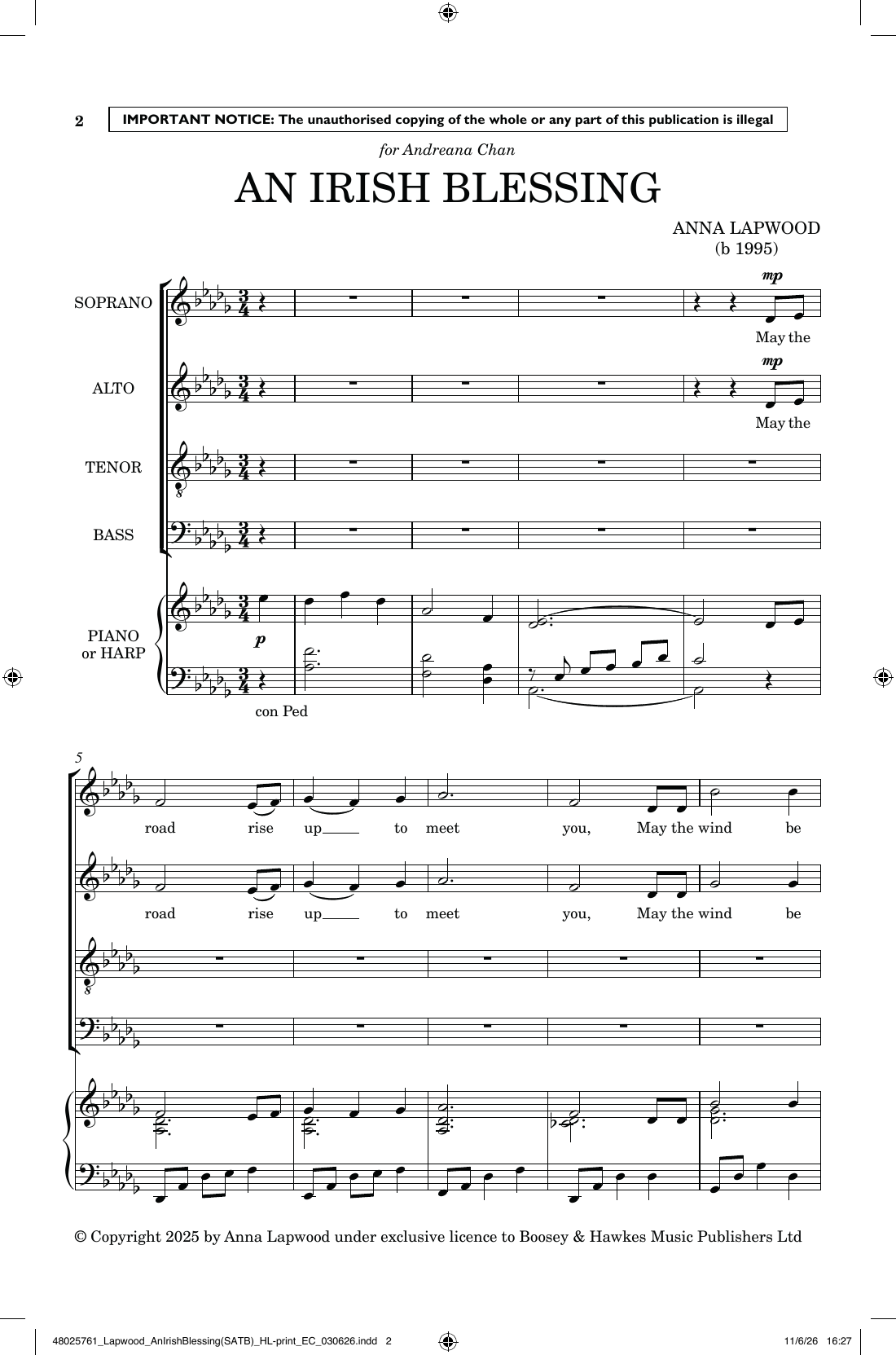 An Irish Blessing: SATB Divisi Choral Octavo