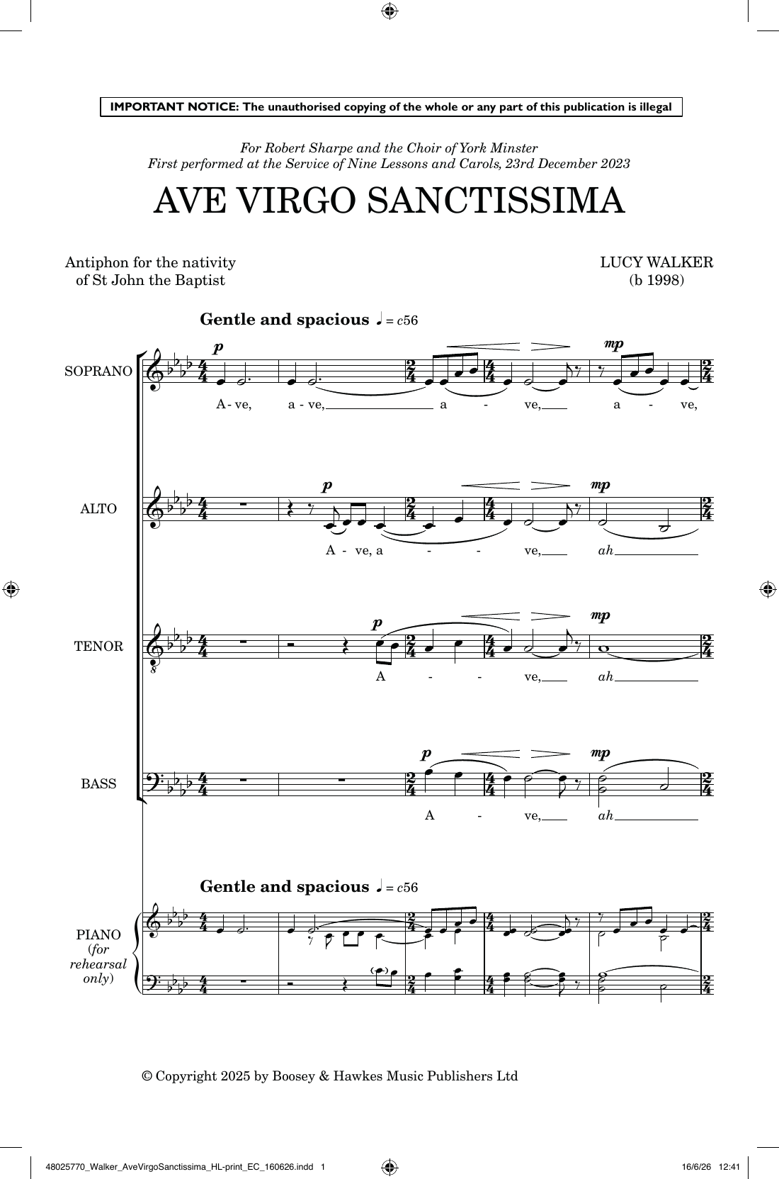 Ave virgo sanctissima: SATB Choral Octavo
