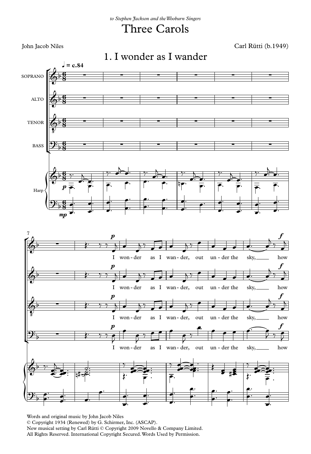 Three Carols (SATB and Harp version) – Carl Rutti – Notenvorschau