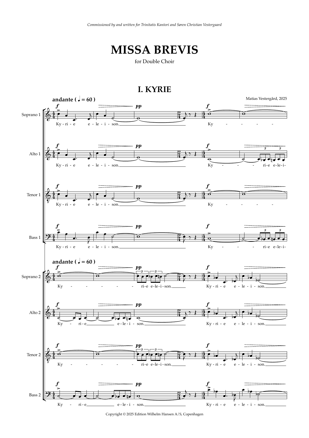 Missa Brevis (for Double Choir) – Matias Vestergård – Notenvorschau