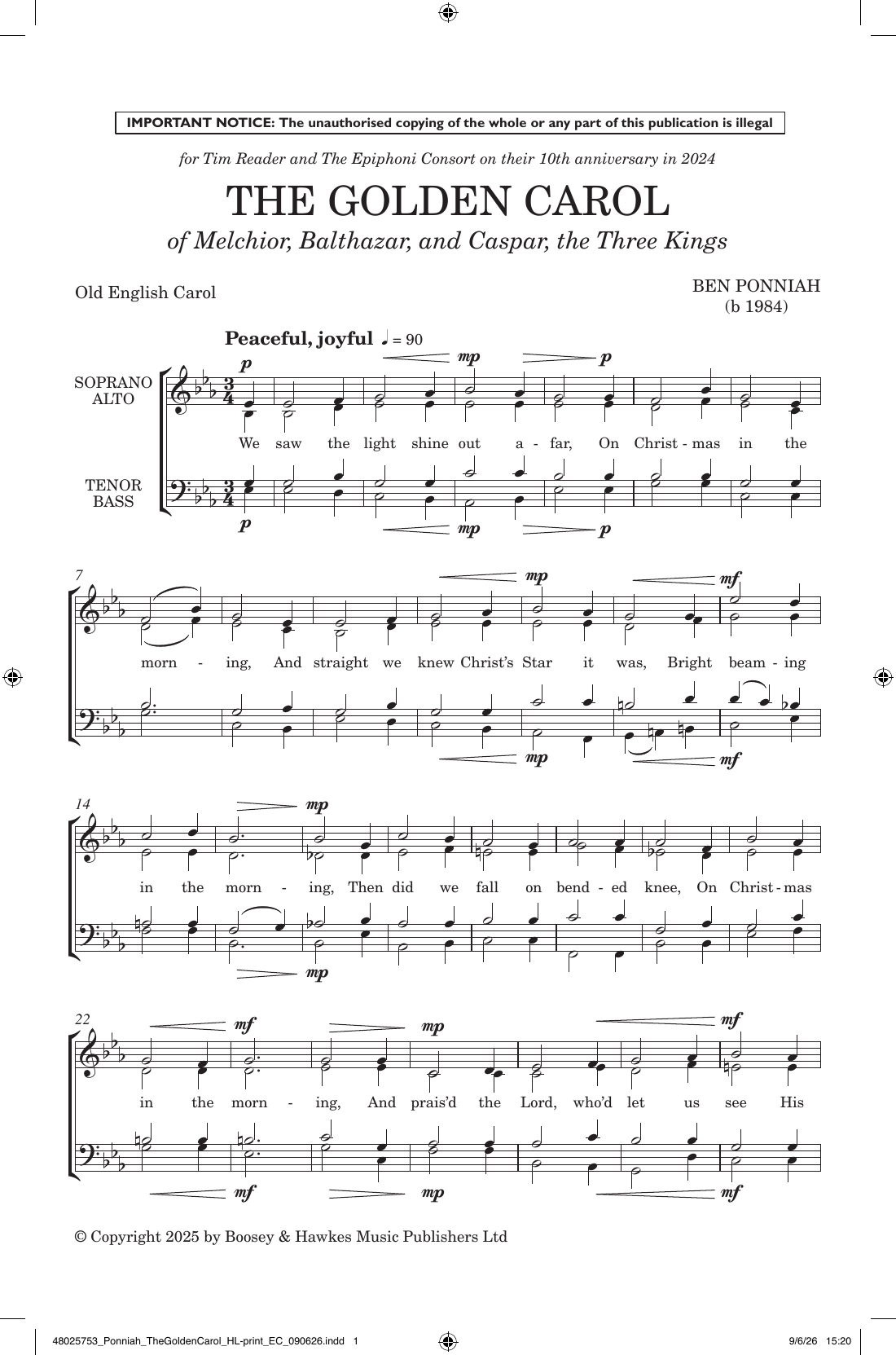 The Golden Carol: SATB Choral Octavo