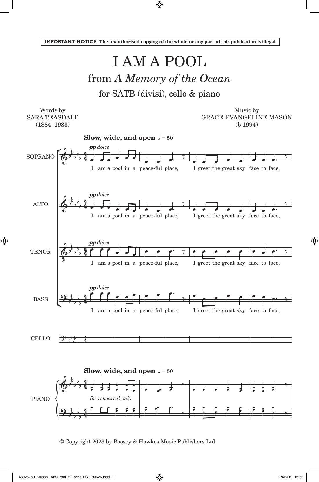 I Am A Pool: SATB Divisi Choral Octavo