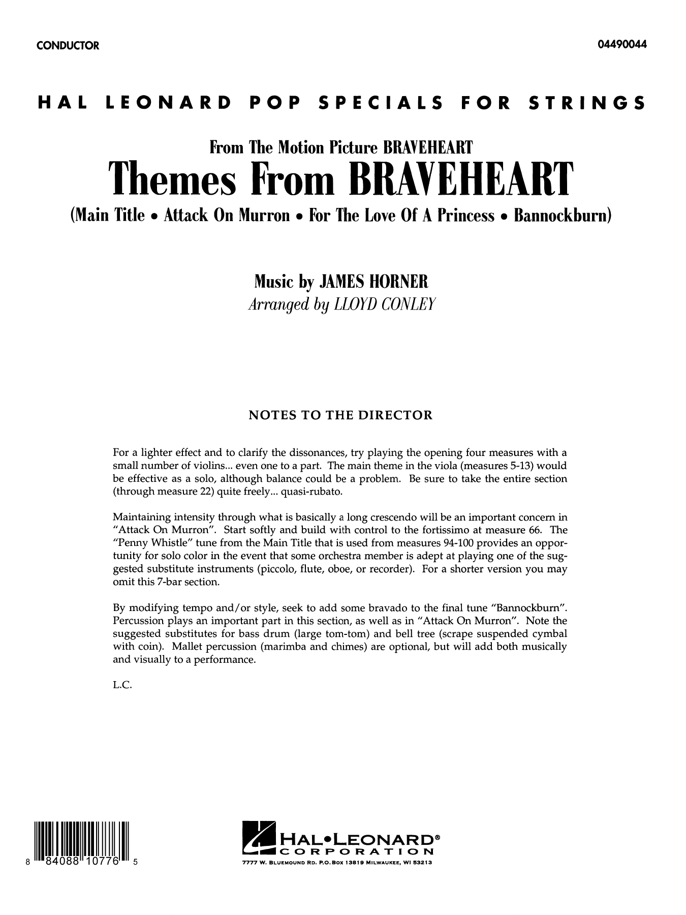 Themes from Braveheart - Conductor Score (Full Score)