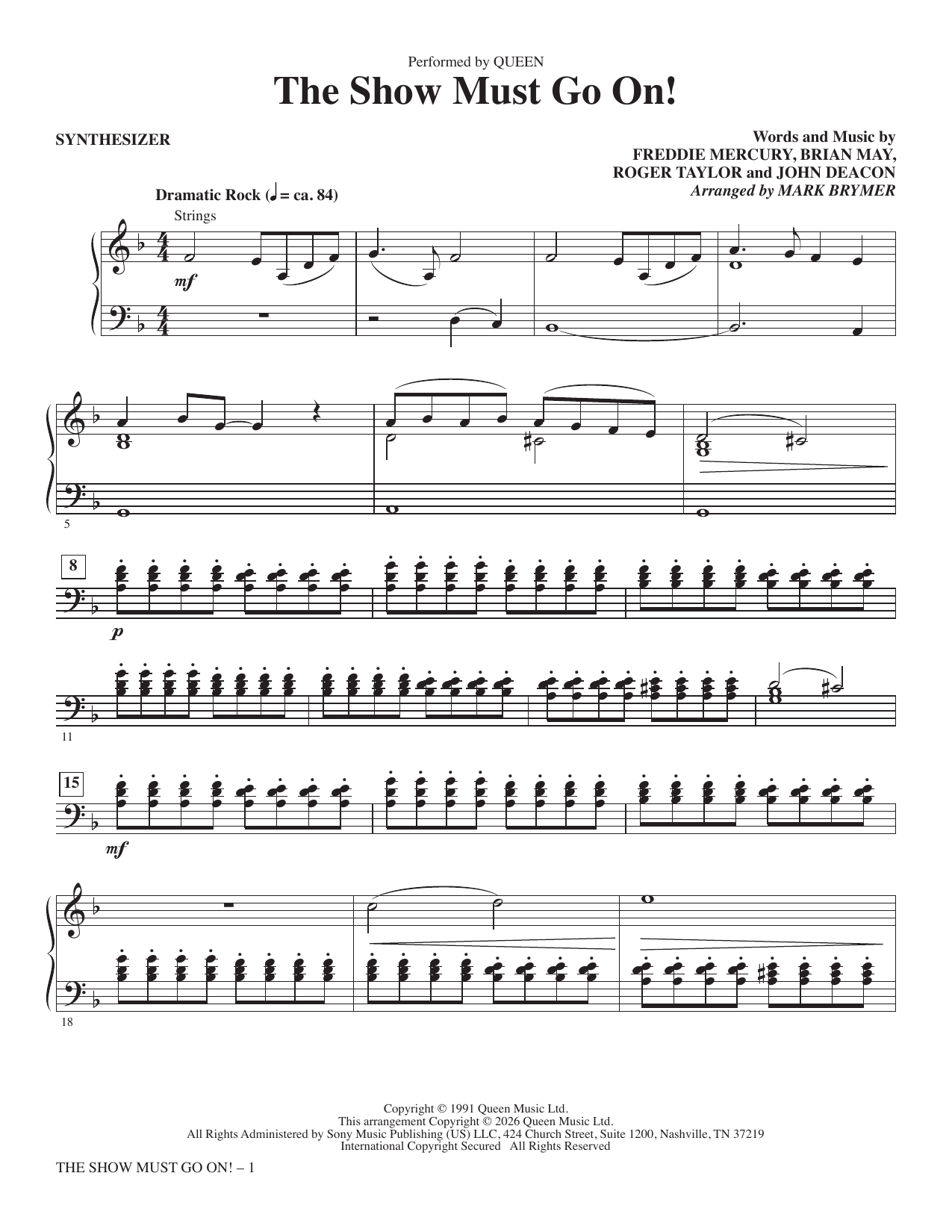 The Show Must Go On (arr. Mark Brymer) - Synthesizer I