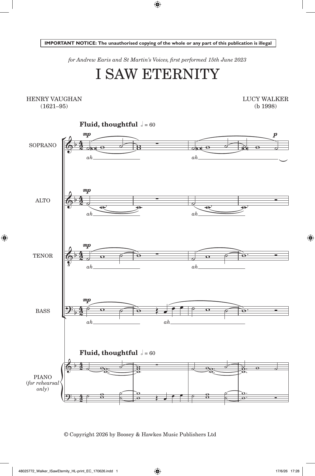 I Saw Eternity: SATB Choral Octavo