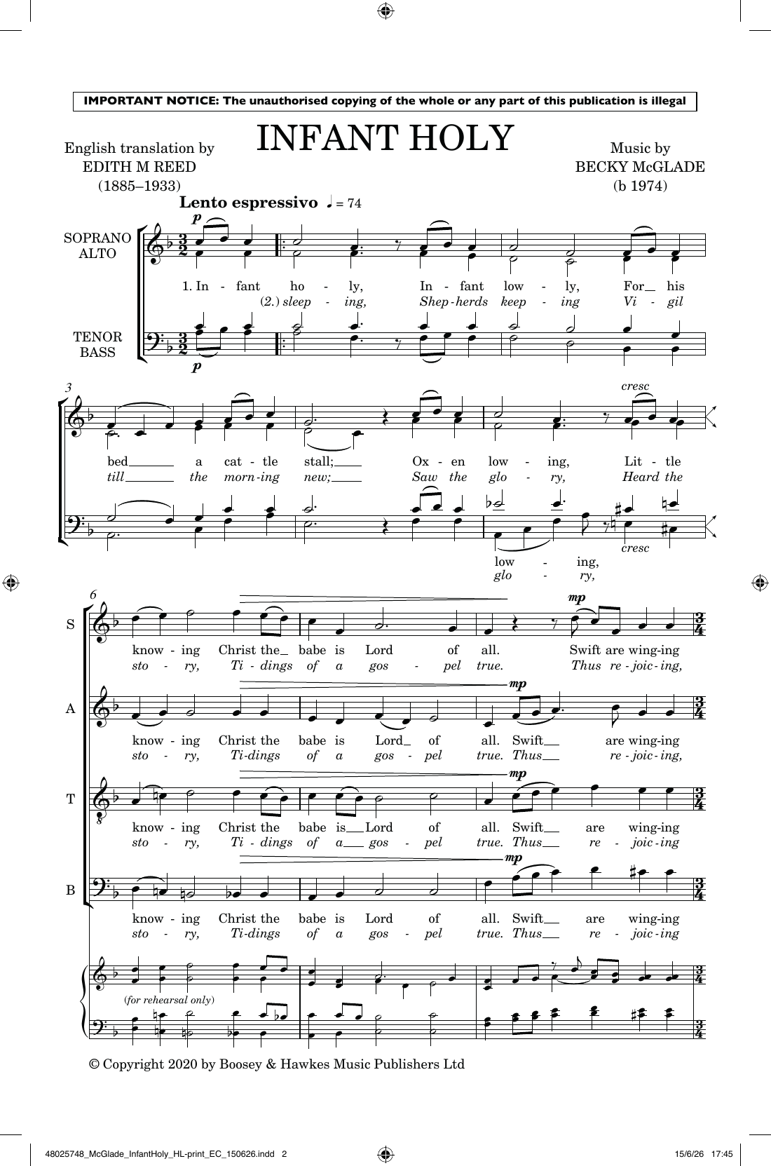 Infant Holy: SATB Choral Octavo
