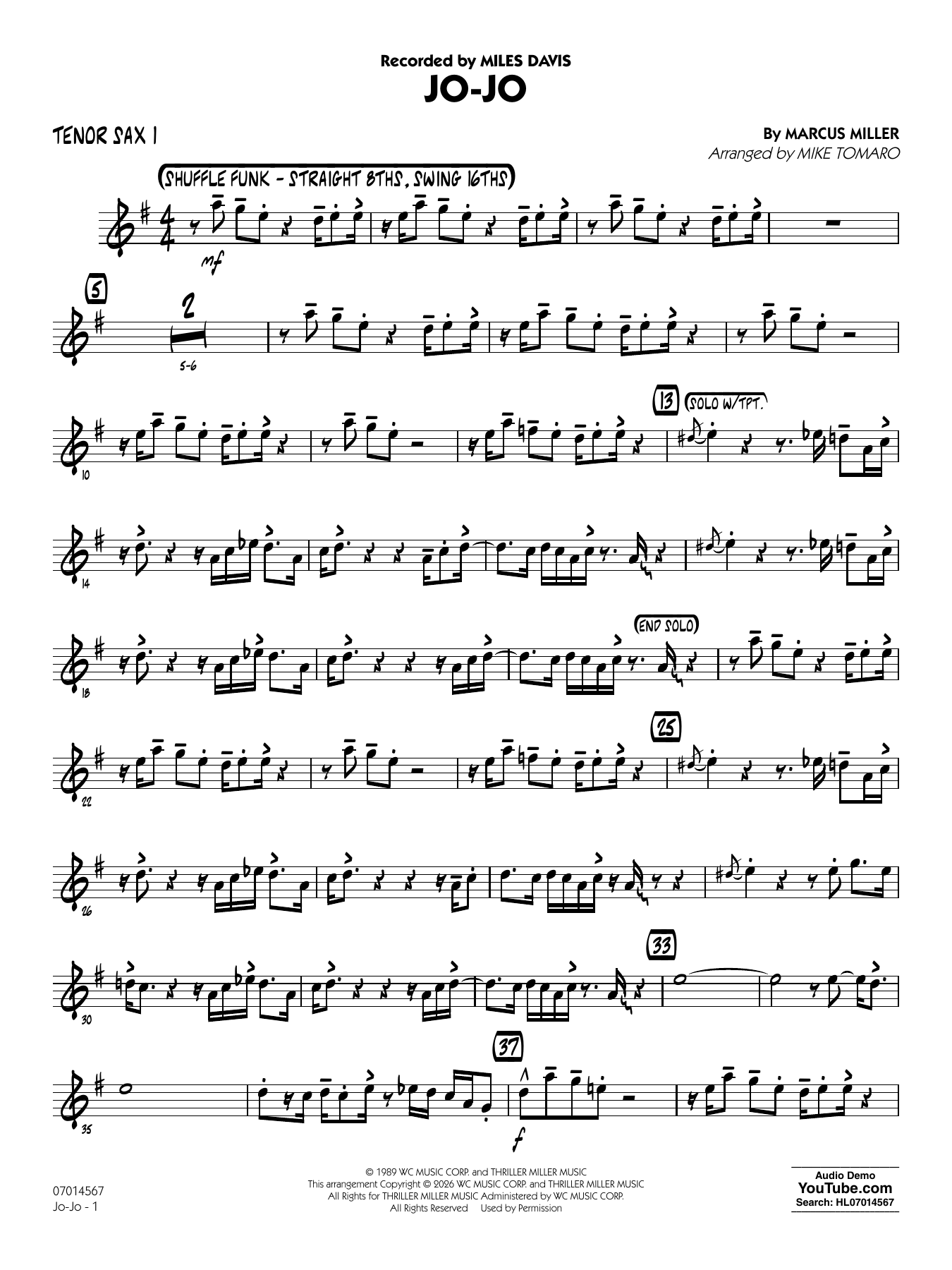 Jo-Jo (arr. Mike Tomaro) - Tenor Sax 1