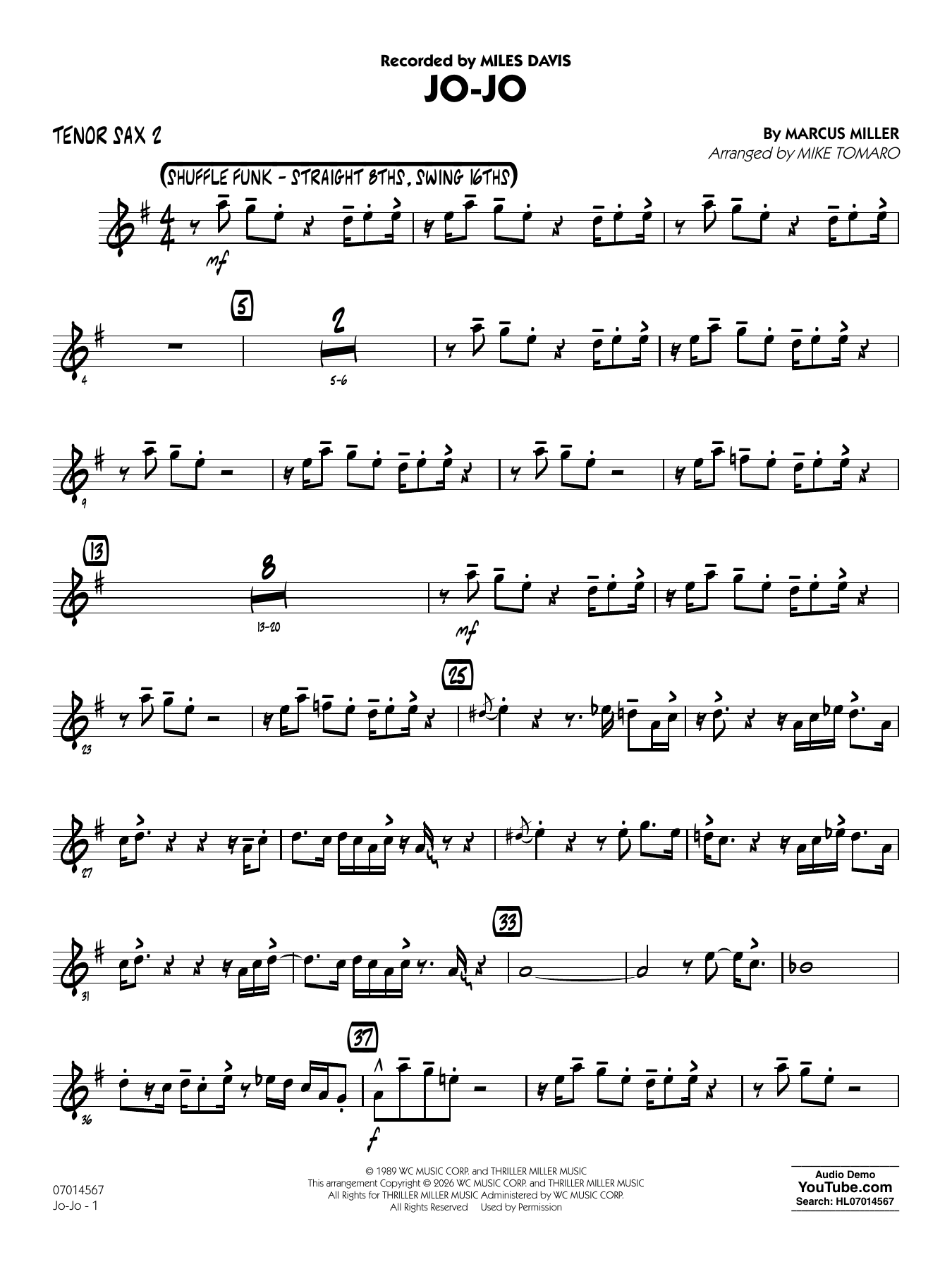 Jo-Jo (arr. Mike Tomaro) - Tenor Sax 2